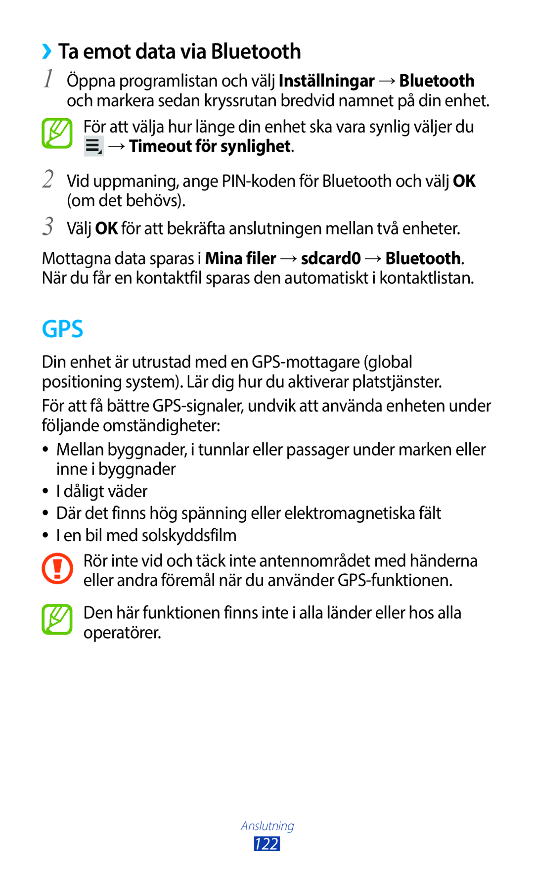 Samsung GT-N8010EAXNEE manual ››Ta emot data via Bluetooth, För att välja hur länge din enhet ska vara synlig väljer du 