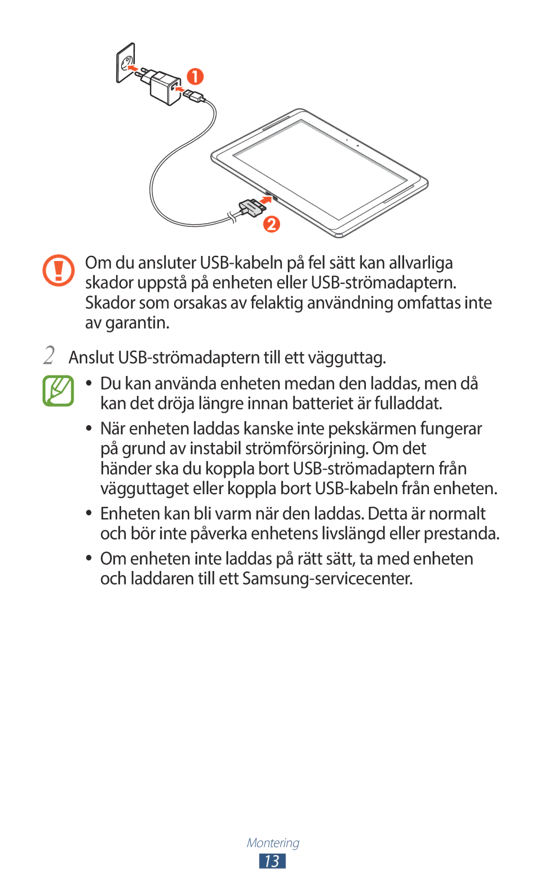 Samsung GT-N8010GRANEE, GT-N8010ZWANEE, GT-N8010ZWXNEE, GT-N8010EAXNEE, GT-N8010EAANEE manual Montering 