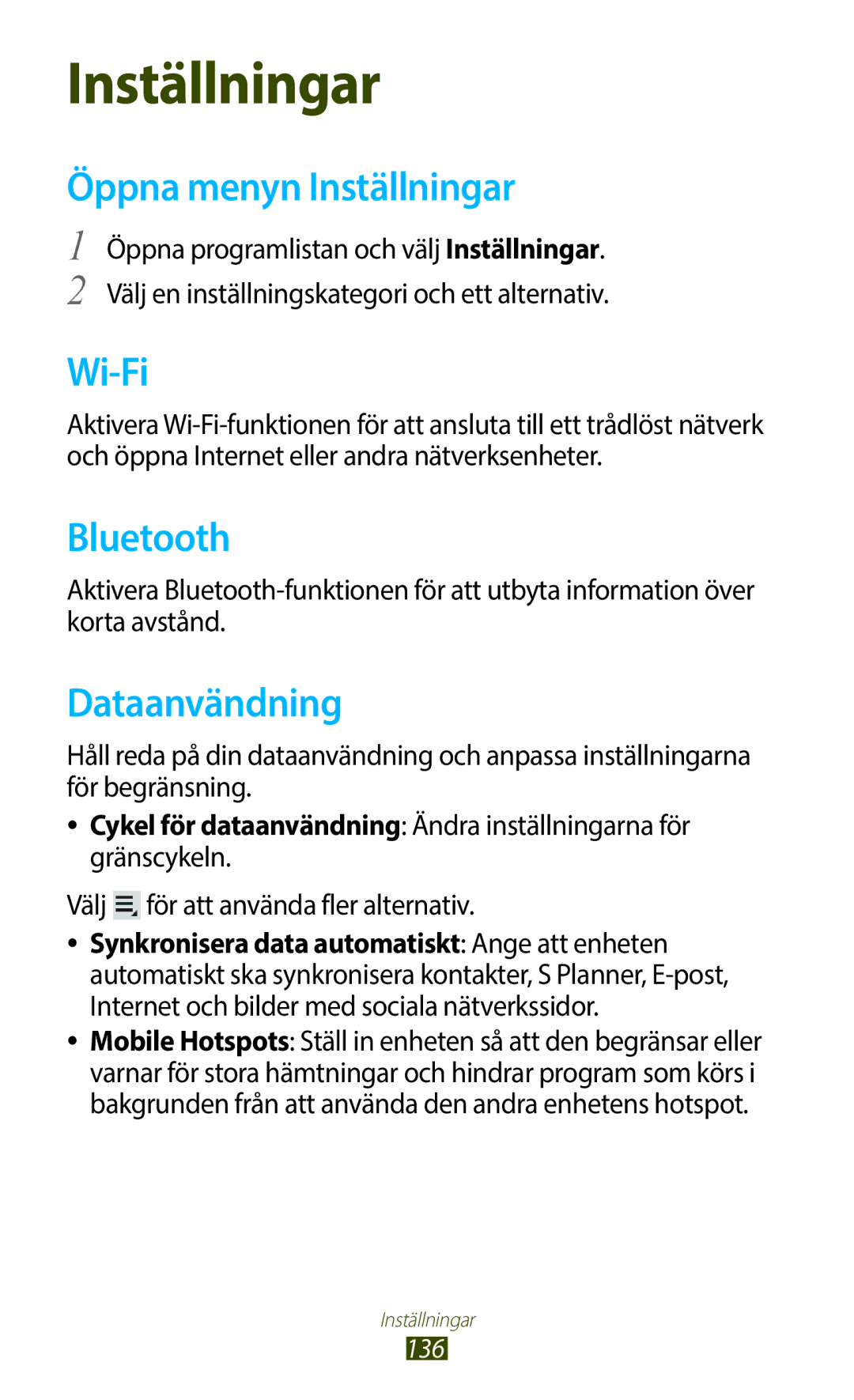 Samsung GT-N8010ZWXNEE, GT-N8010ZWANEE Öppna menyn Inställningar, Dataanvändning, Välj för att använda fler alternativ 