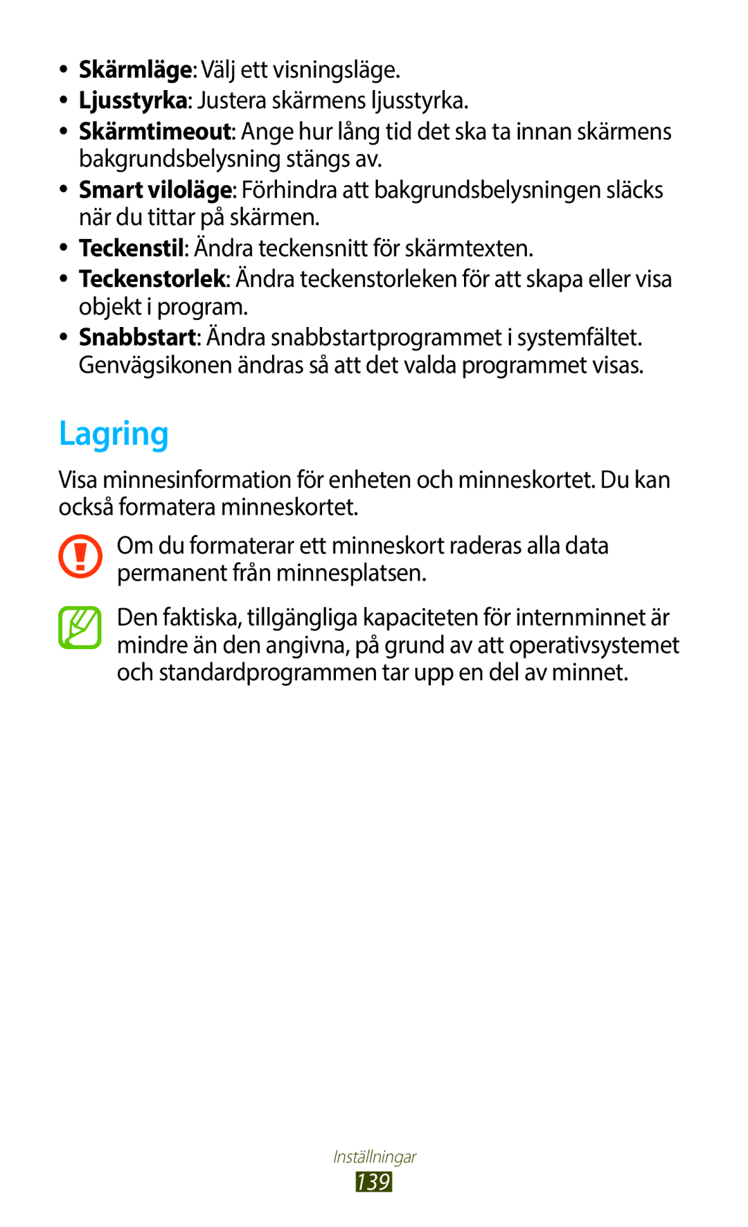 Samsung GT-N8010EAANEE, GT-N8010ZWANEE, GT-N8010ZWXNEE, GT-N8010EAXNEE, GT-N8010GRANEE manual Lagring 