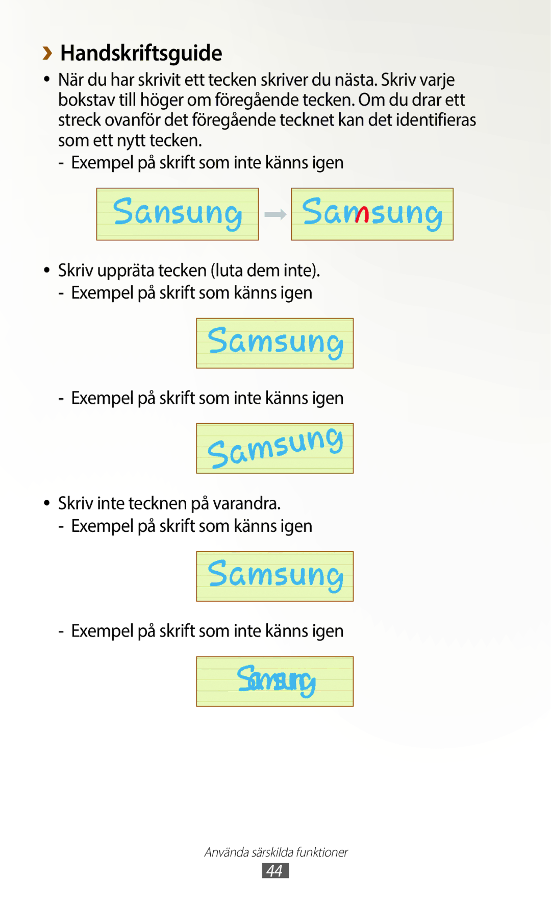 Samsung GT-N8010EAANEE, GT-N8010ZWANEE, GT-N8010ZWXNEE, GT-N8010EAXNEE, GT-N8010GRANEE manual ››Handskriftsguide 