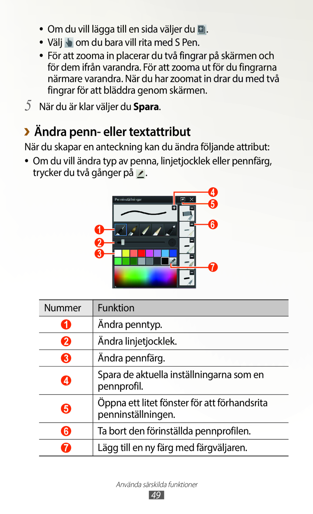 Samsung GT-N8010EAANEE, GT-N8010ZWANEE, GT-N8010ZWXNEE ››Ändra penn- eller textattribut, När du är klar väljer du Spara 