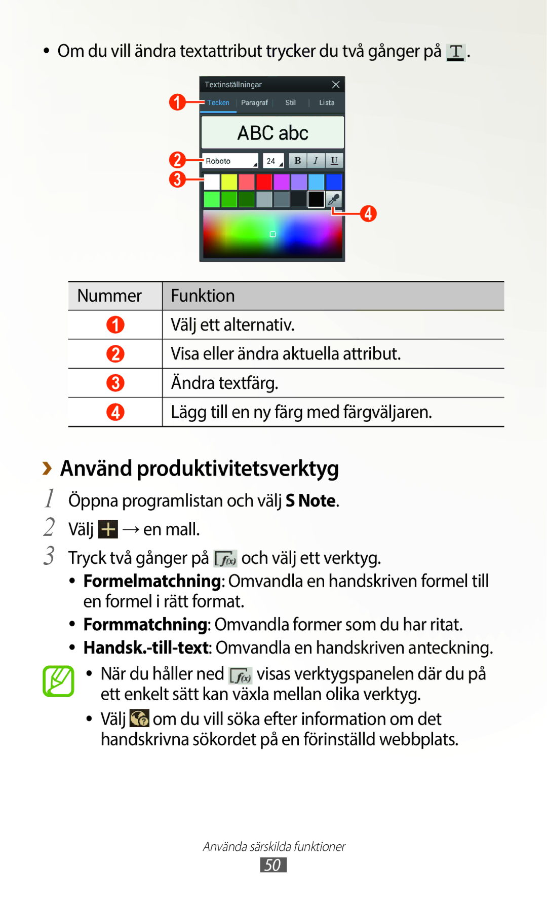 Samsung GT-N8010ZWANEE, GT-N8010ZWXNEE, GT-N8010EAXNEE, GT-N8010GRANEE, GT-N8010EAANEE manual ››Använd produktivitetsverktyg 