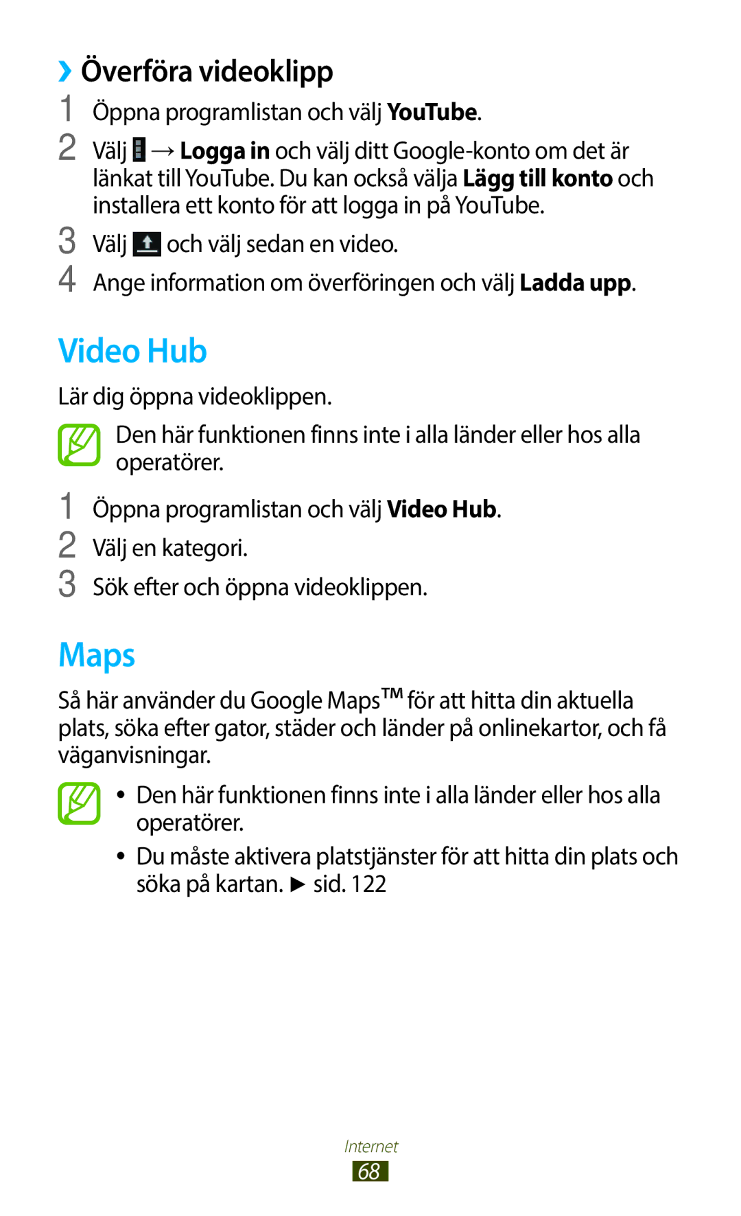 Samsung GT-N8010GRANEE, GT-N8010ZWANEE manual Video Hub, Maps, ››Överföra videoklipp, Öppna programlistan och välj YouTube 