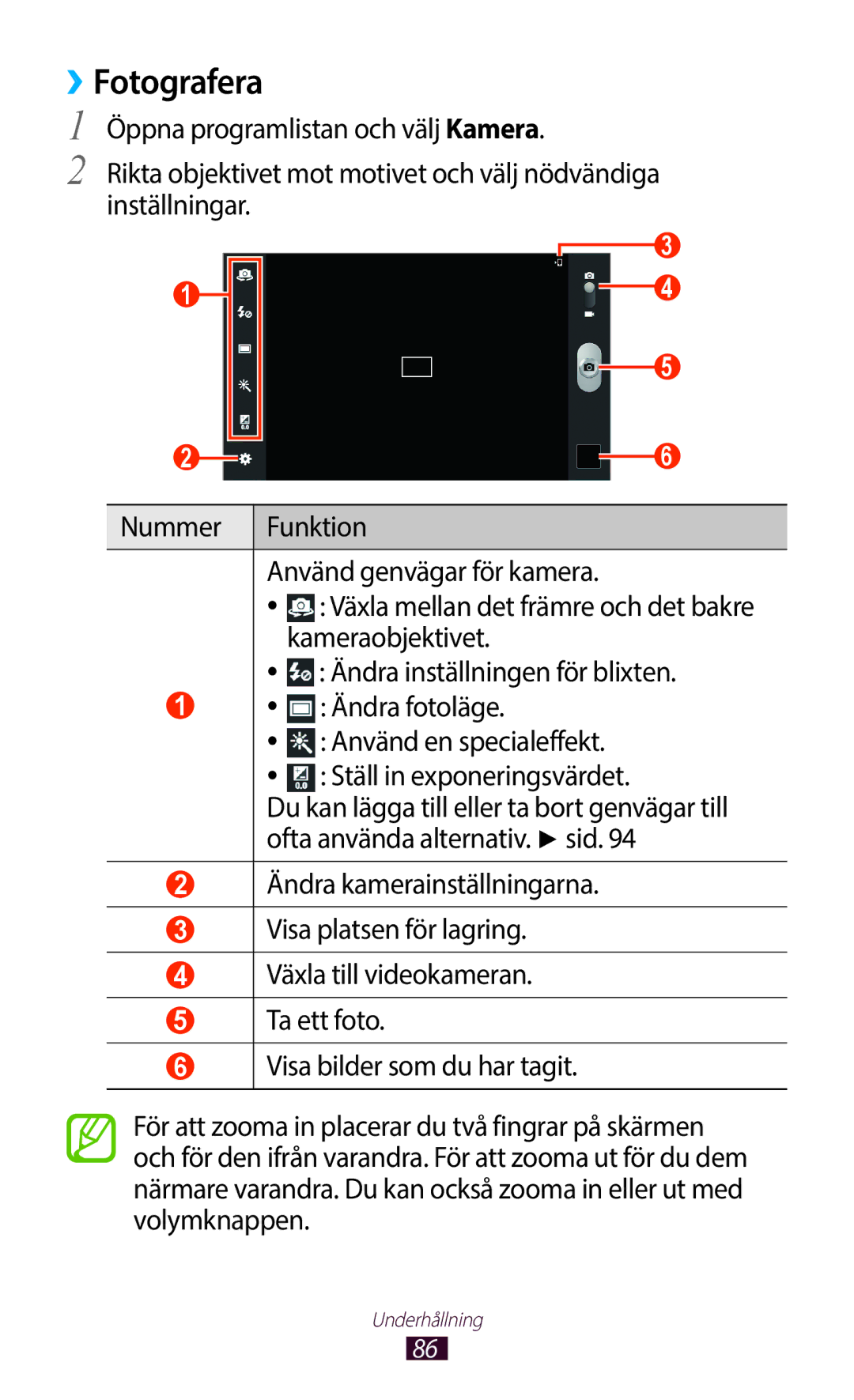 Samsung GT-N8010ZWXNEE, GT-N8010ZWANEE, GT-N8010EAXNEE, GT-N8010GRANEE manual ››Fotografera, Ofta använda alternativ. sid 