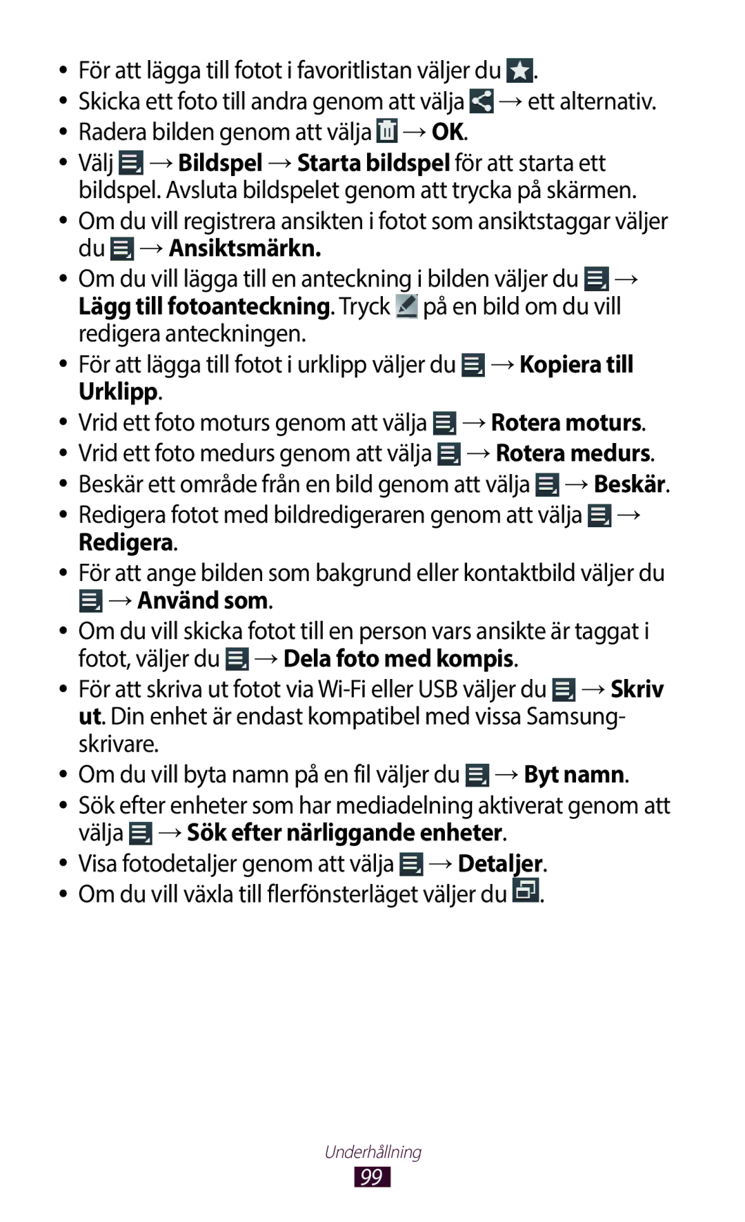 Samsung GT-N8010EAANEE manual Välj →Bildspel →Starta bildspel för att starta ett, Du →Ansiktsmärkn, Urklipp, →Använd som 