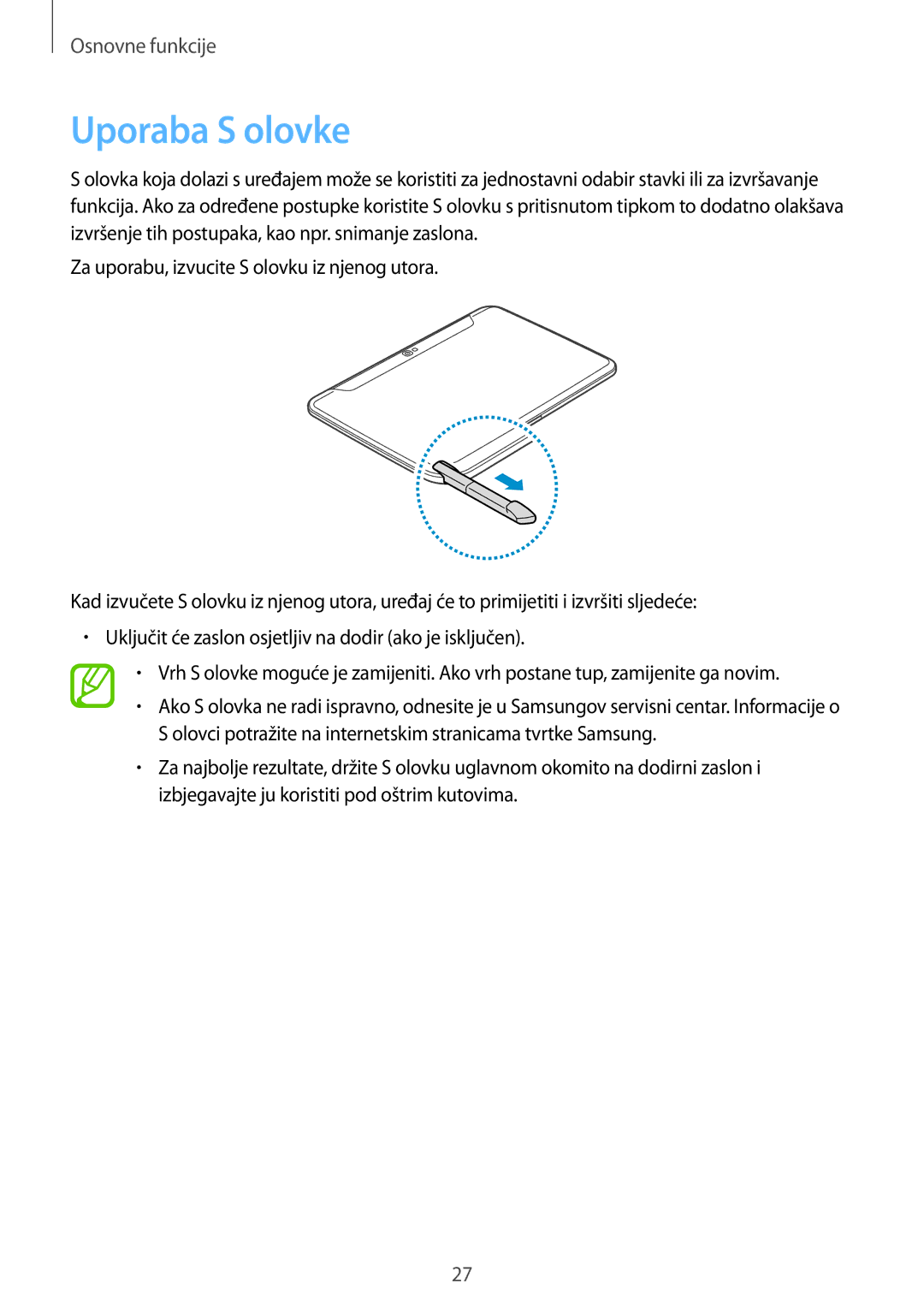 Samsung GT-N8010EAATRA, GT-N8010ZWATRA, GT-N8010GRATRA, GT-N8010ZWASMO, GT-N8010EAASMO manual Uporaba S olovke 