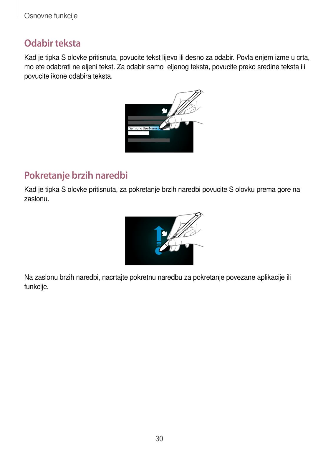 Samsung GT-N8010ZWATRA, GT-N8010GRATRA, GT-N8010EAATRA, GT-N8010ZWASMO manual Odabir teksta, Pokretanje brzih naredbi 