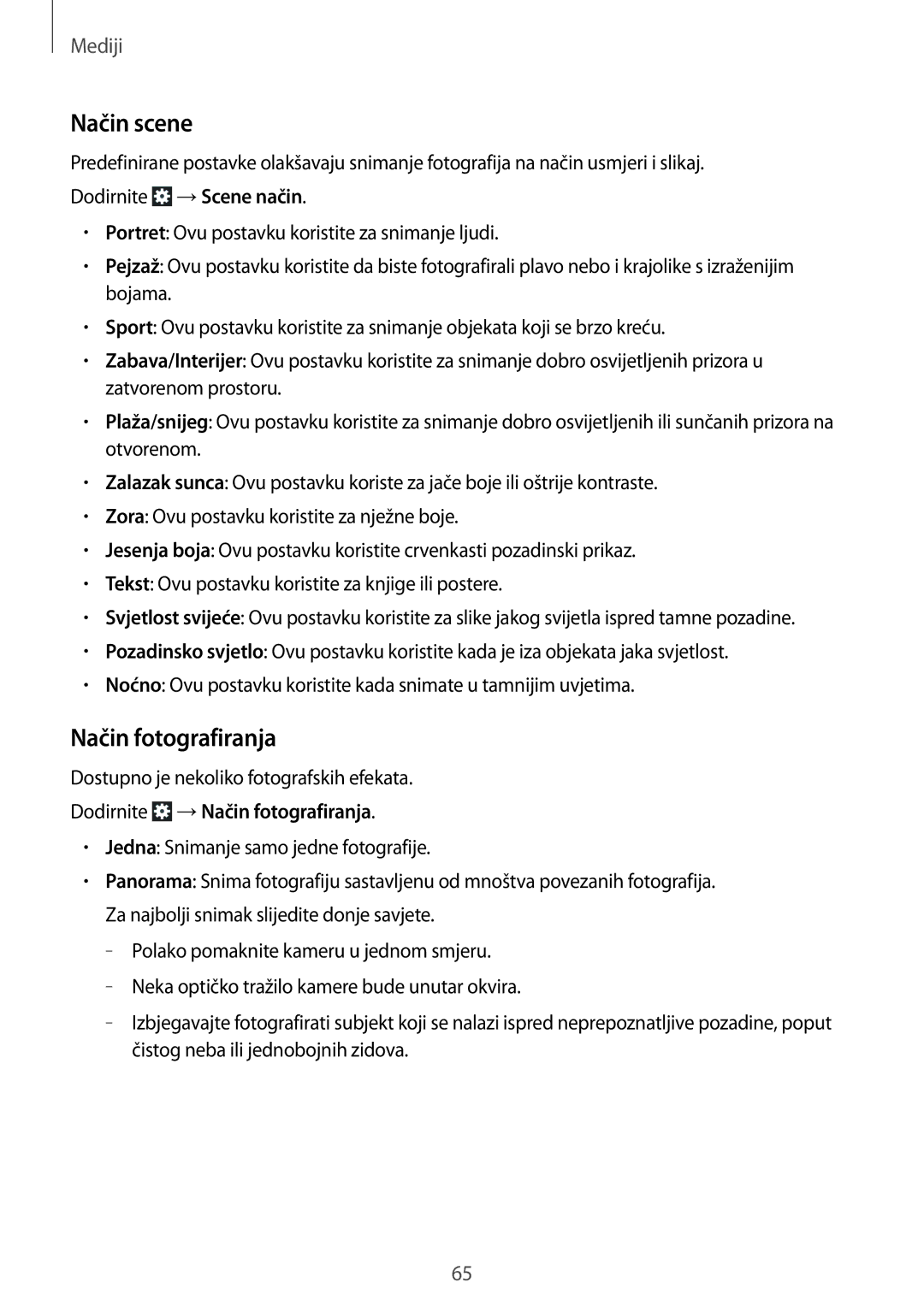 Samsung GT-N8010ZWATRA, GT-N8010GRATRA, GT-N8010EAATRA, GT-N8010ZWASMO manual Način scene, Dodirnite →Način fotografiranja 