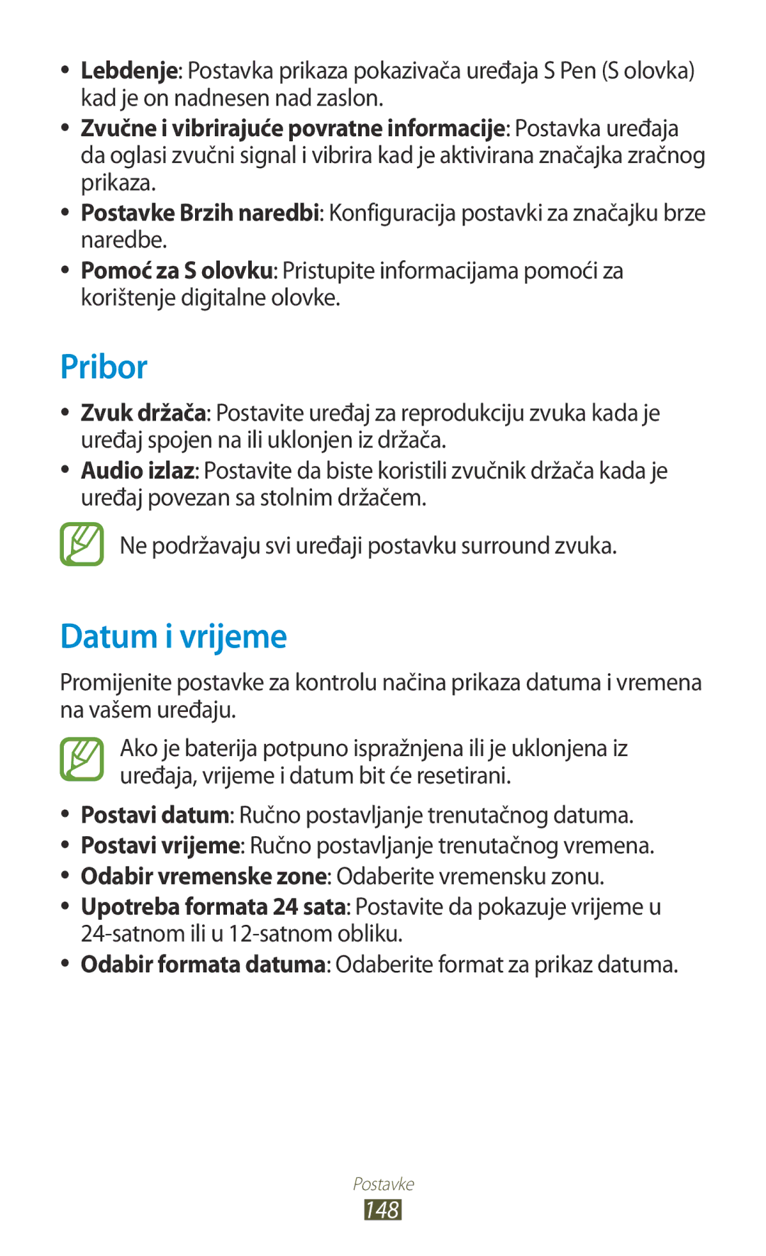 Samsung GT-N8010ZWASMO, GT-N8010ZWATRA Pribor, Datum i vrijeme, Odabir formata datuma Odaberite format za prikaz datuma 