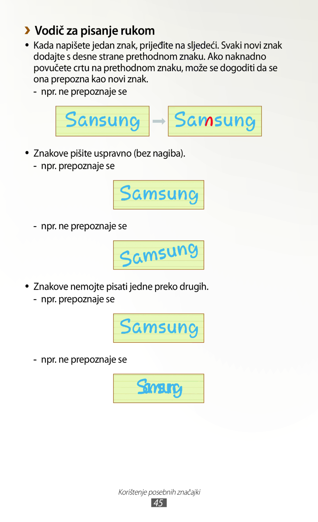 Samsung GT-N8010ZWATRA, GT-N8010GRATRA, GT-N8010EAATRA, GT-N8010ZWASMO, GT-N8010EAASMO manual ››Vodič za pisanje rukom 