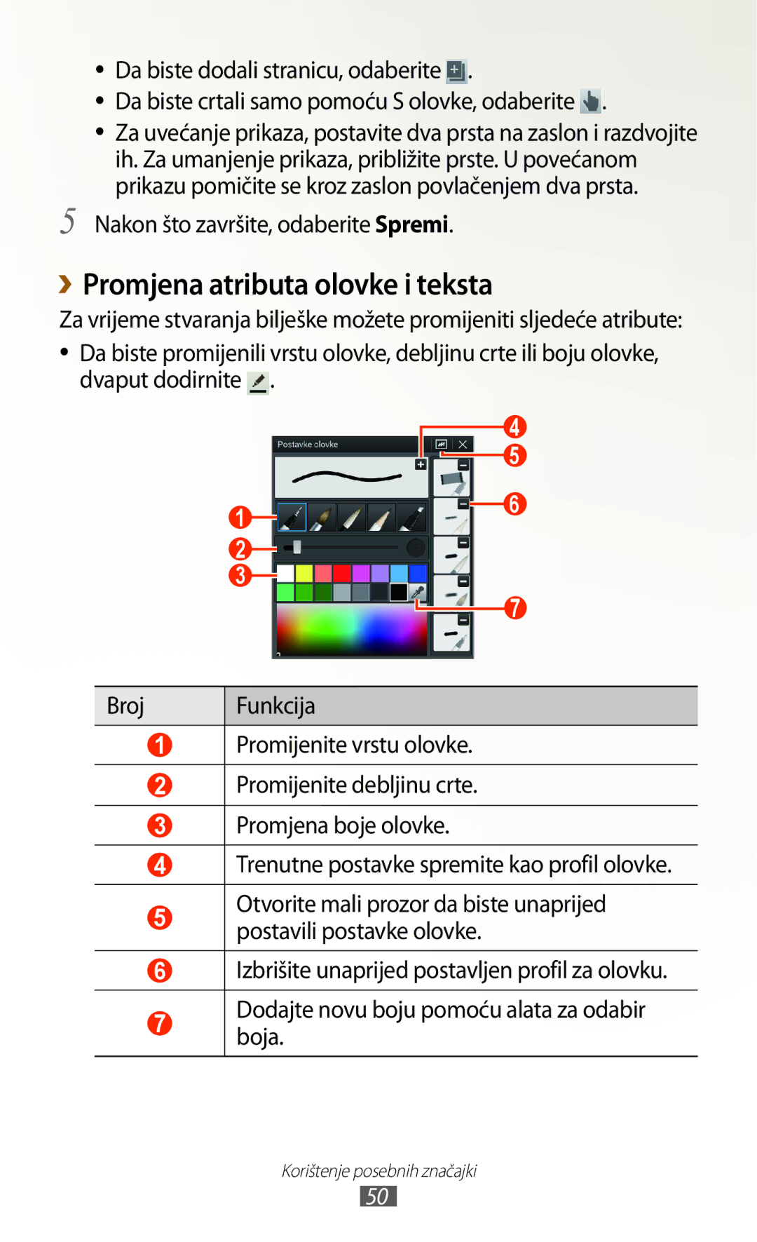 Samsung GT-N8010ZWATRA, GT-N8010GRATRA manual ››Promjena atributa olovke i teksta, Nakon što završite, odaberite Spremi 