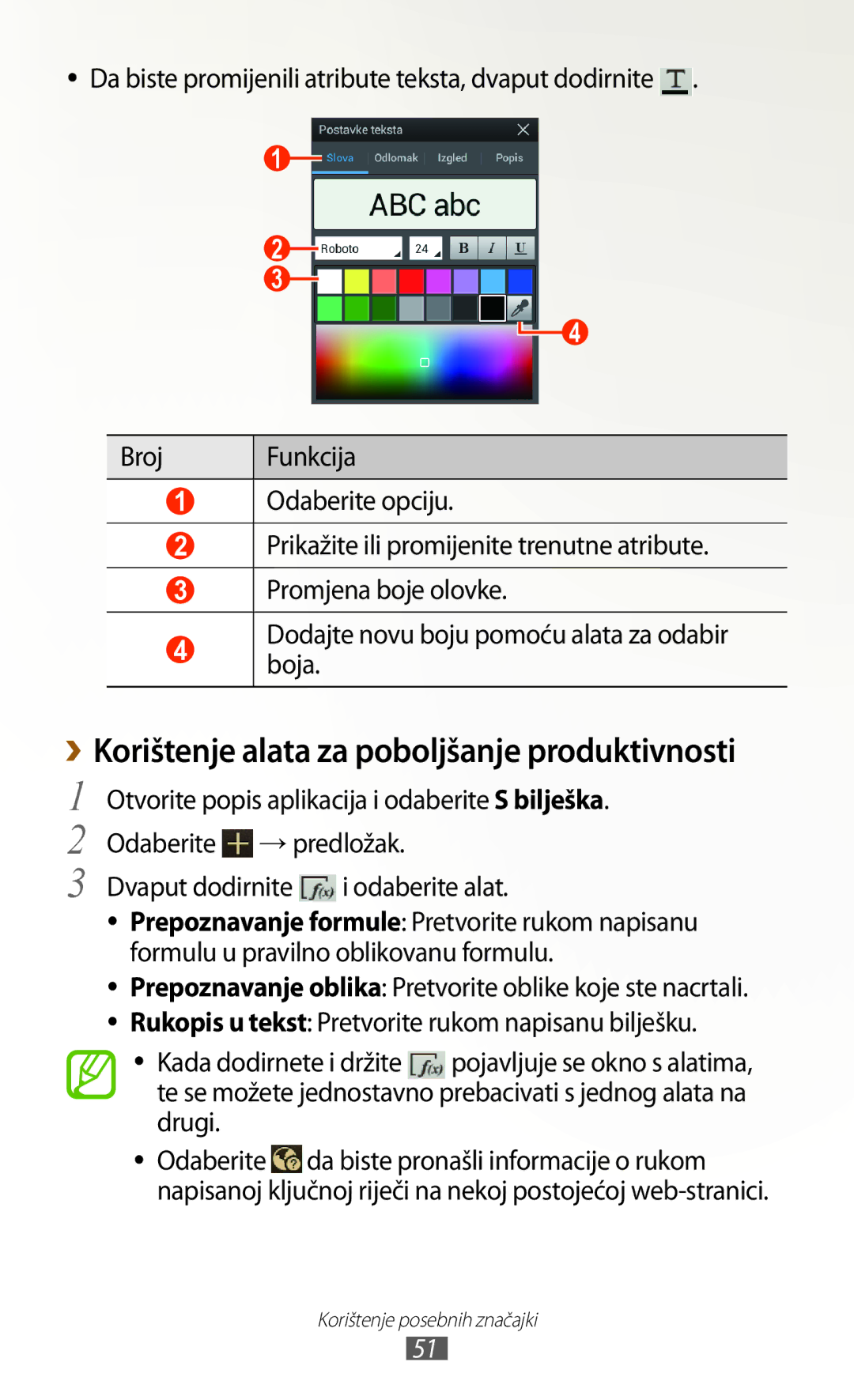 Samsung GT-N8010GRATRA, GT-N8010ZWATRA, GT-N8010EAATRA, GT-N8010ZWASMO manual ››Korištenje alata za poboljšanje produktivnosti 