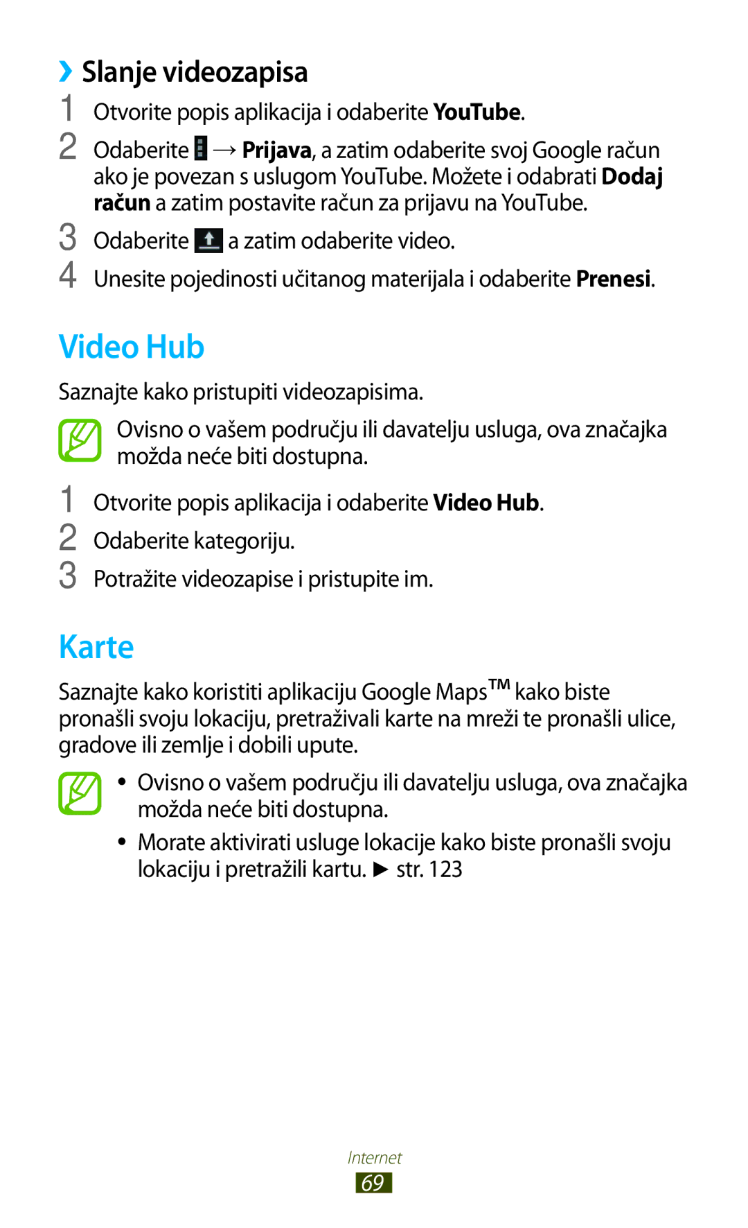 Samsung GT-N8010EAASMO manual Video Hub, Karte, ››Slanje videozapisa, Otvorite popis aplikacija i odaberite YouTube 