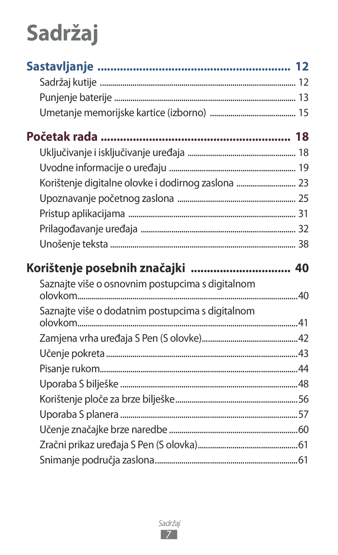 Samsung GT-N8010EAATRA manual Početak rada, Korištenje posebnih značajki, Saznajte više o osnovnim postupcima s digitalnom 