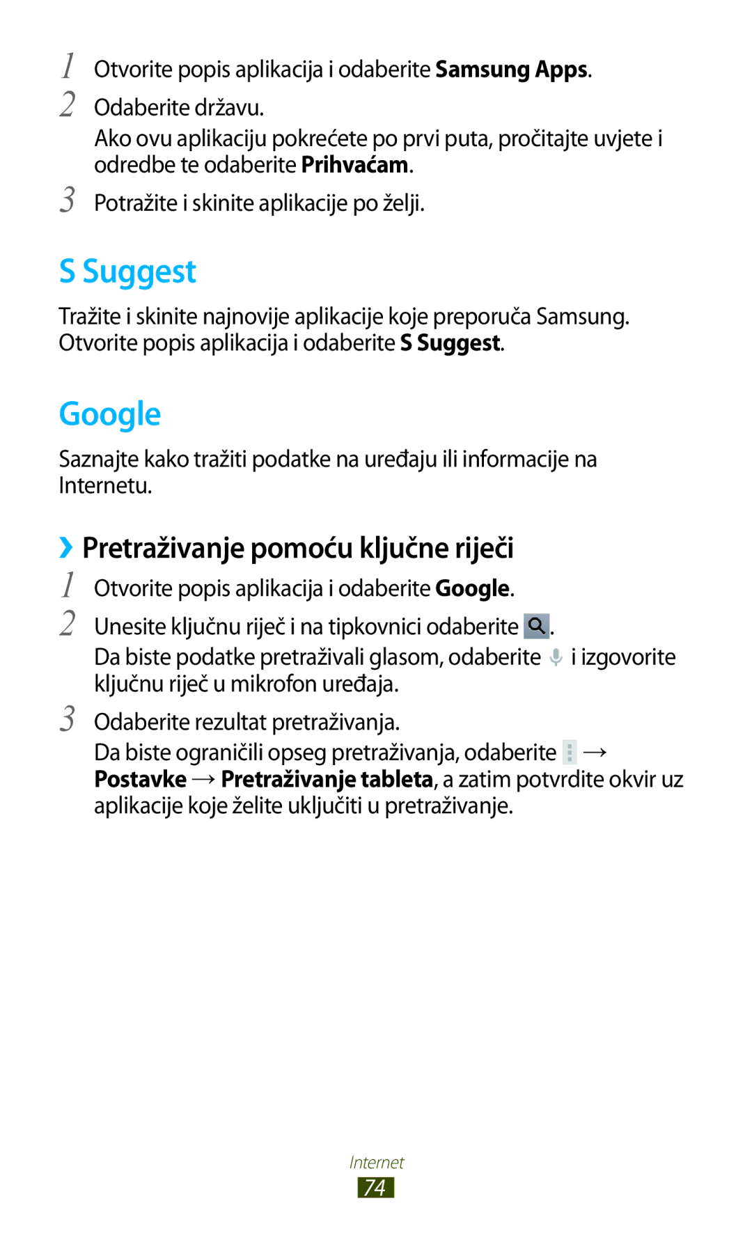 Samsung GT-N8010EAASMO, GT-N8010ZWATRA, GT-N8010GRATRA manual Suggest, Google, ››Pretraživanje pomoću ključne riječi 