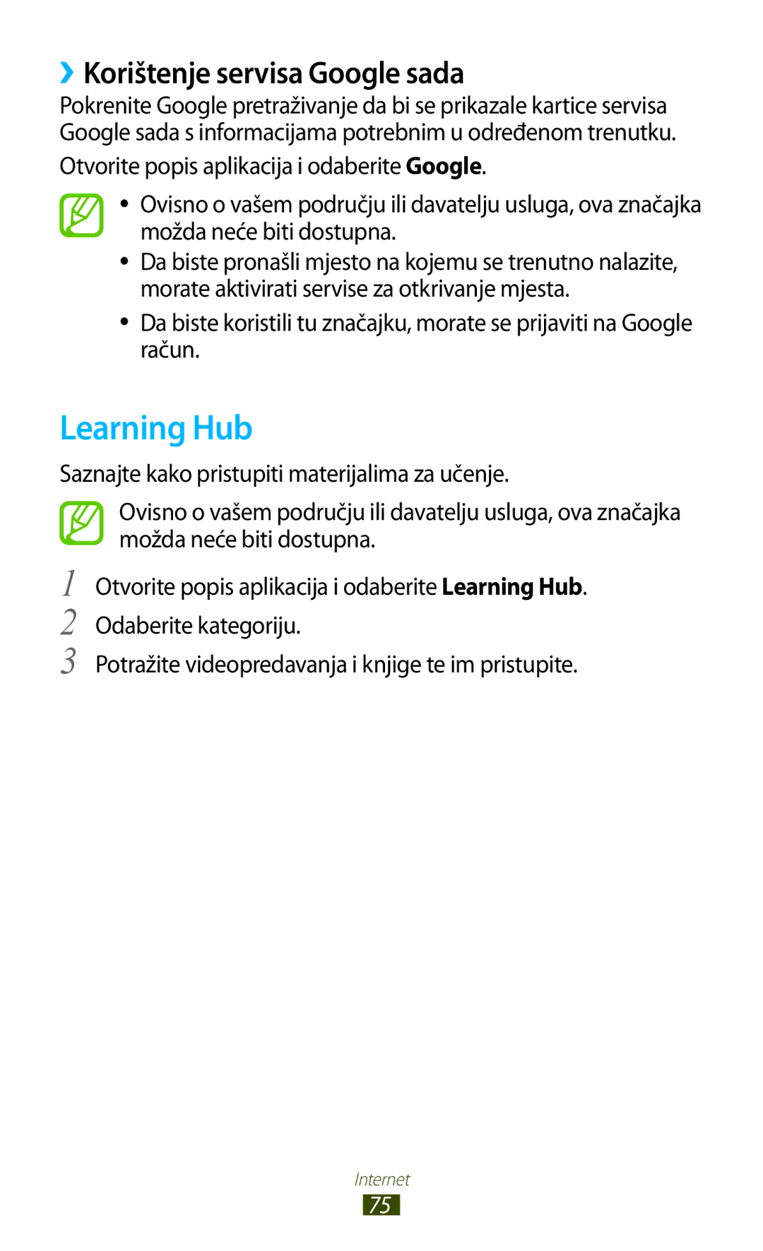 Samsung GT-N8010ZWATRA, GT-N8010GRATRA, GT-N8010EAATRA, GT-N8010ZWASMO manual Learning Hub, ››Korištenje servisa Google sada 