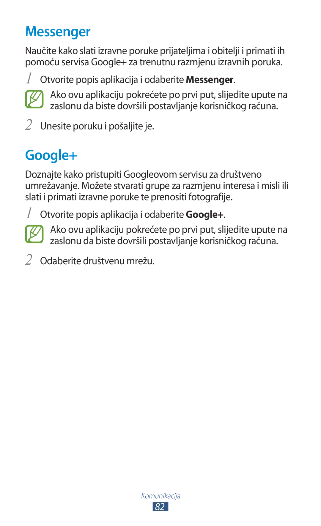 Samsung GT-N8010EAATRA manual Google+, Otvorite popis aplikacija i odaberite Messenger, Odaberite društvenu mrežu 