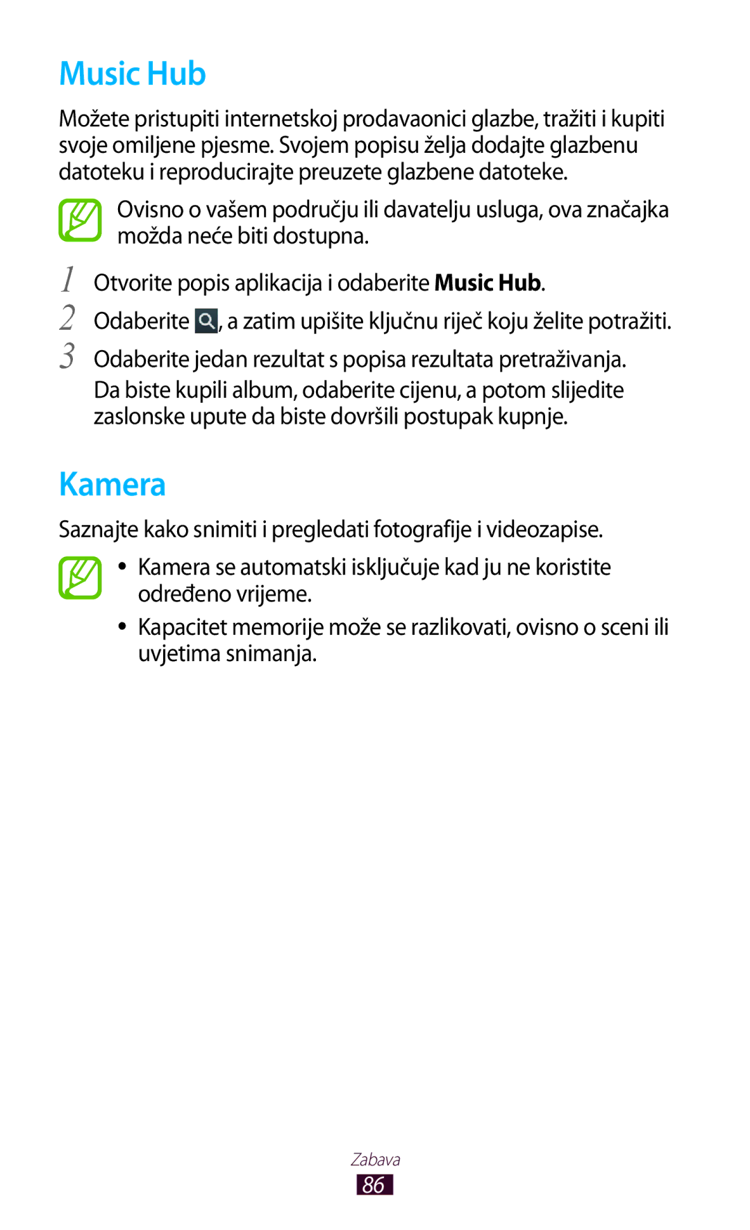 Samsung GT-N8010GRATRA, GT-N8010ZWATRA, GT-N8010EAATRA, GT-N8010ZWASMO, GT-N8010EAASMO manual Music Hub, Kamera 