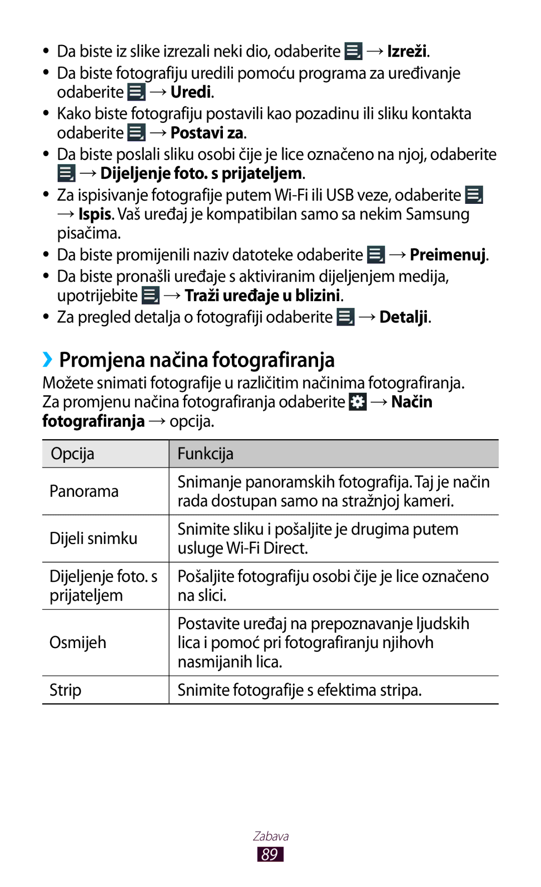 Samsung GT-N8010EAASMO ››Promjena načina fotografiranja, Rada dostupan samo na stražnjoj kameri, Prijateljem Na slici 