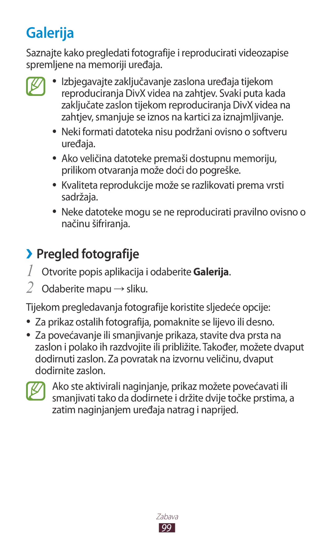 Samsung GT-N8010EAASMO, GT-N8010ZWATRA, GT-N8010GRATRA, GT-N8010EAATRA, GT-N8010ZWASMO manual Galerija, ››Pregled fotografije 