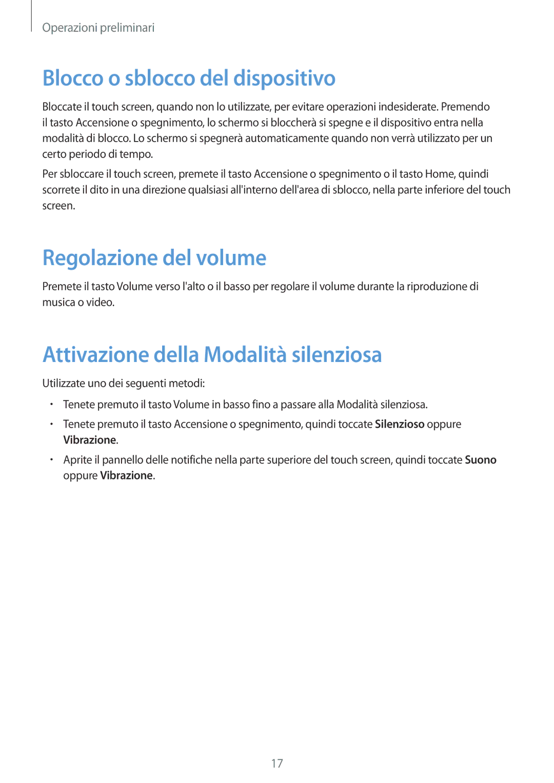 Samsung GT-N8010ZWAXEO Blocco o sblocco del dispositivo, Regolazione del volume, Attivazione della Modalità silenziosa 