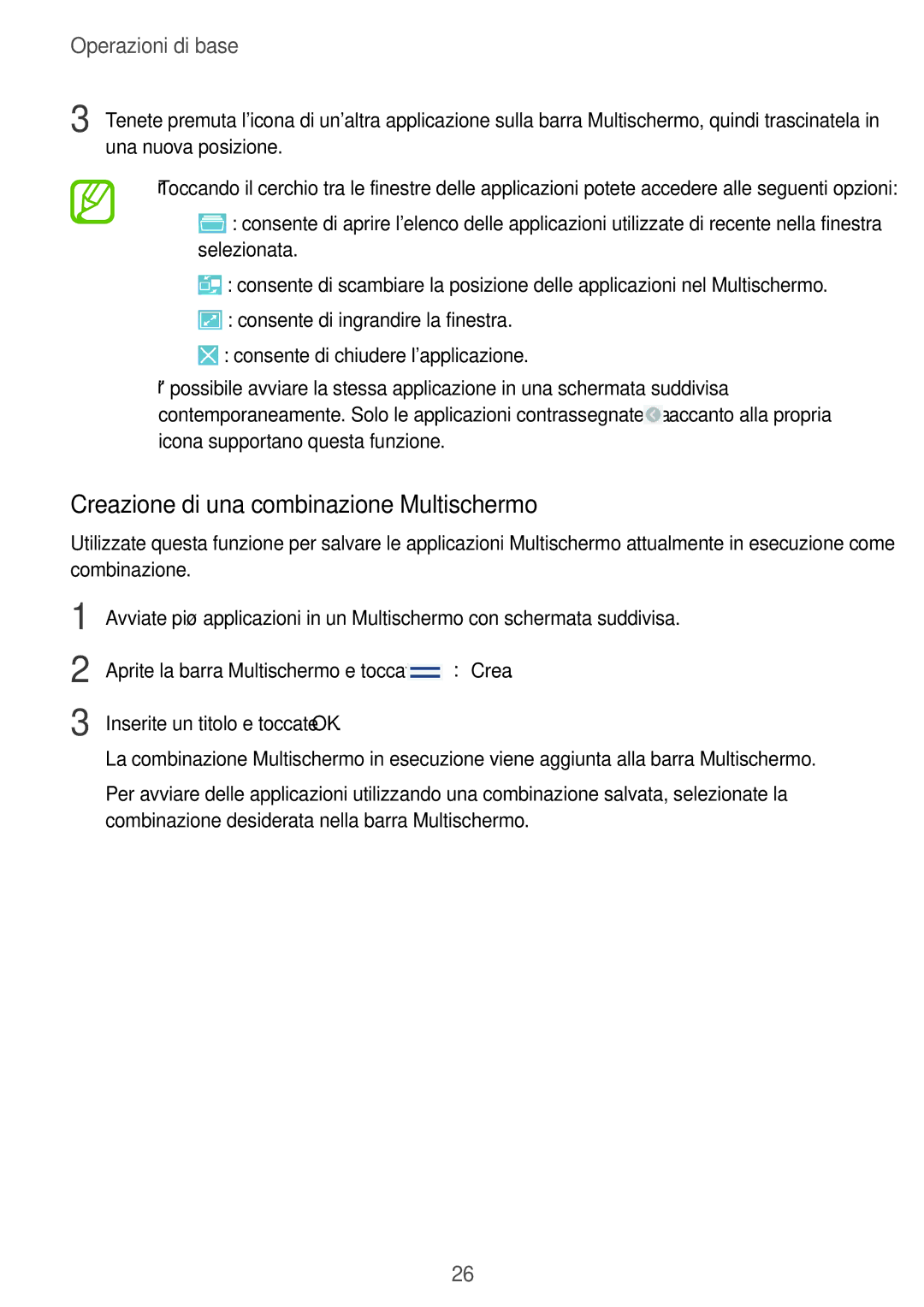 Samsung GT-N8010EAAITV, GT-N8010ZWATUR, GT-N8010EAXITV, GT-N8010ZWAITV manual Creazione di una combinazione Multischermo 