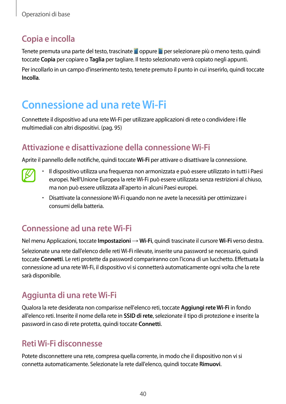 Samsung GT-N8010ZWXITV, GT-N8010ZWATUR, GT-N8010EAXITV, GT-N8010EAAITV, GT-N8010ZWAITV manual Connessione ad una rete Wi-Fi 