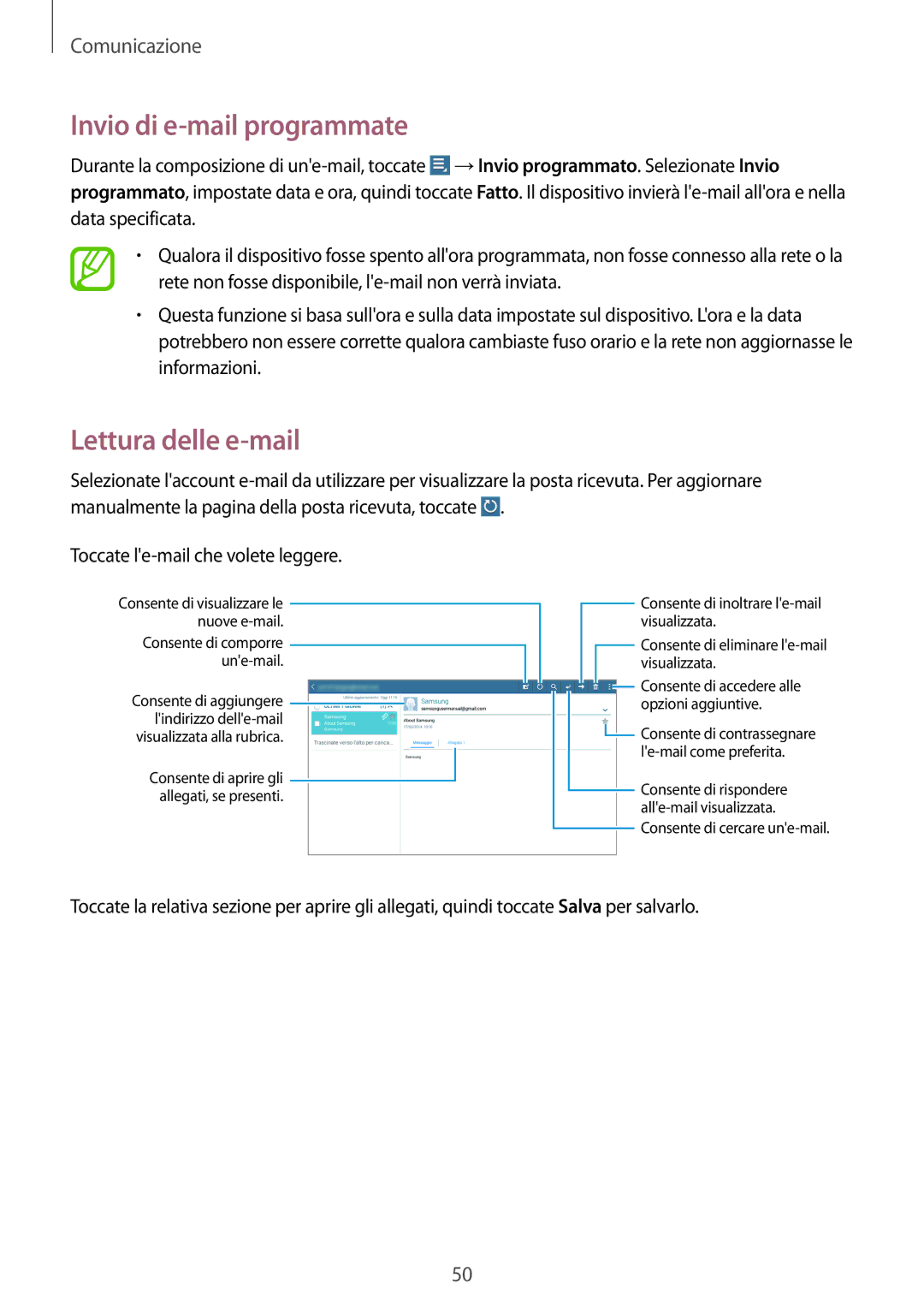 Samsung GT-N8010EAAITV, GT-N8010ZWATUR, GT-N8010EAXITV, GT-N8010ZWAITV Invio di e-mail programmate, Lettura delle e-mail 