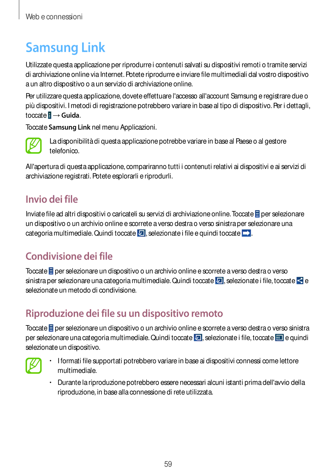 Samsung GT-N8010ZWAXEO Samsung Link, Invio dei file, Condivisione dei file, Riproduzione dei file su un dispositivo remoto 