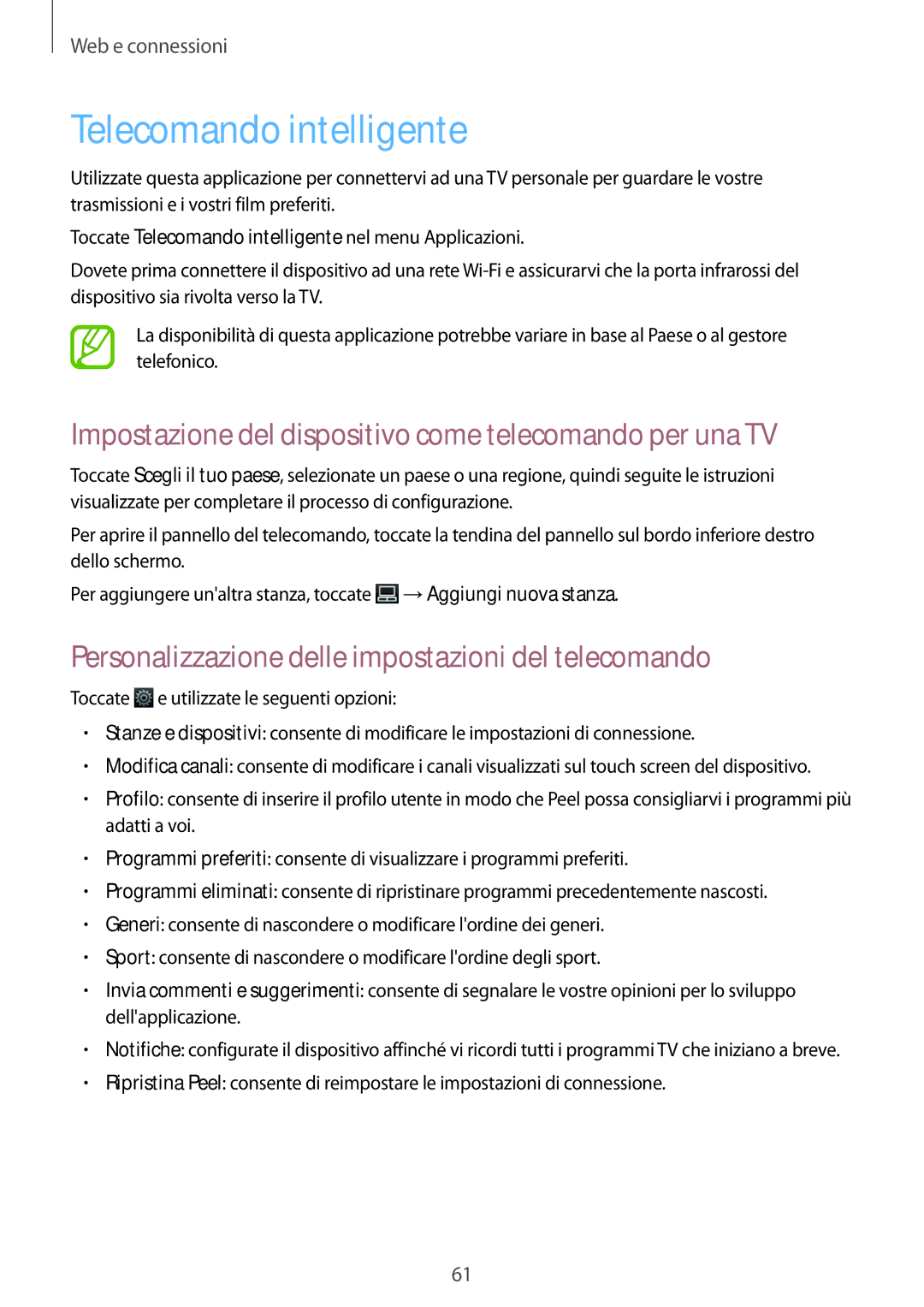 Samsung GT-N8010EAXITV, GT-N8010ZWATUR Telecomando intelligente, Impostazione del dispositivo come telecomando per una TV 