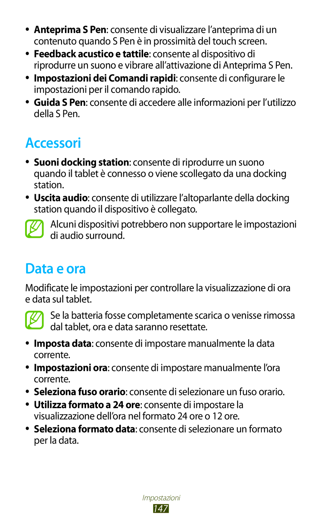 Samsung GT-N8010ZWAITV, GT-N8010ZWATUR, GT-N8010EAXITV, GT-N8010EAAITV, GT-N8010ZWXITV, GT-N8010ZWAXEO Accessori, Data e ora 