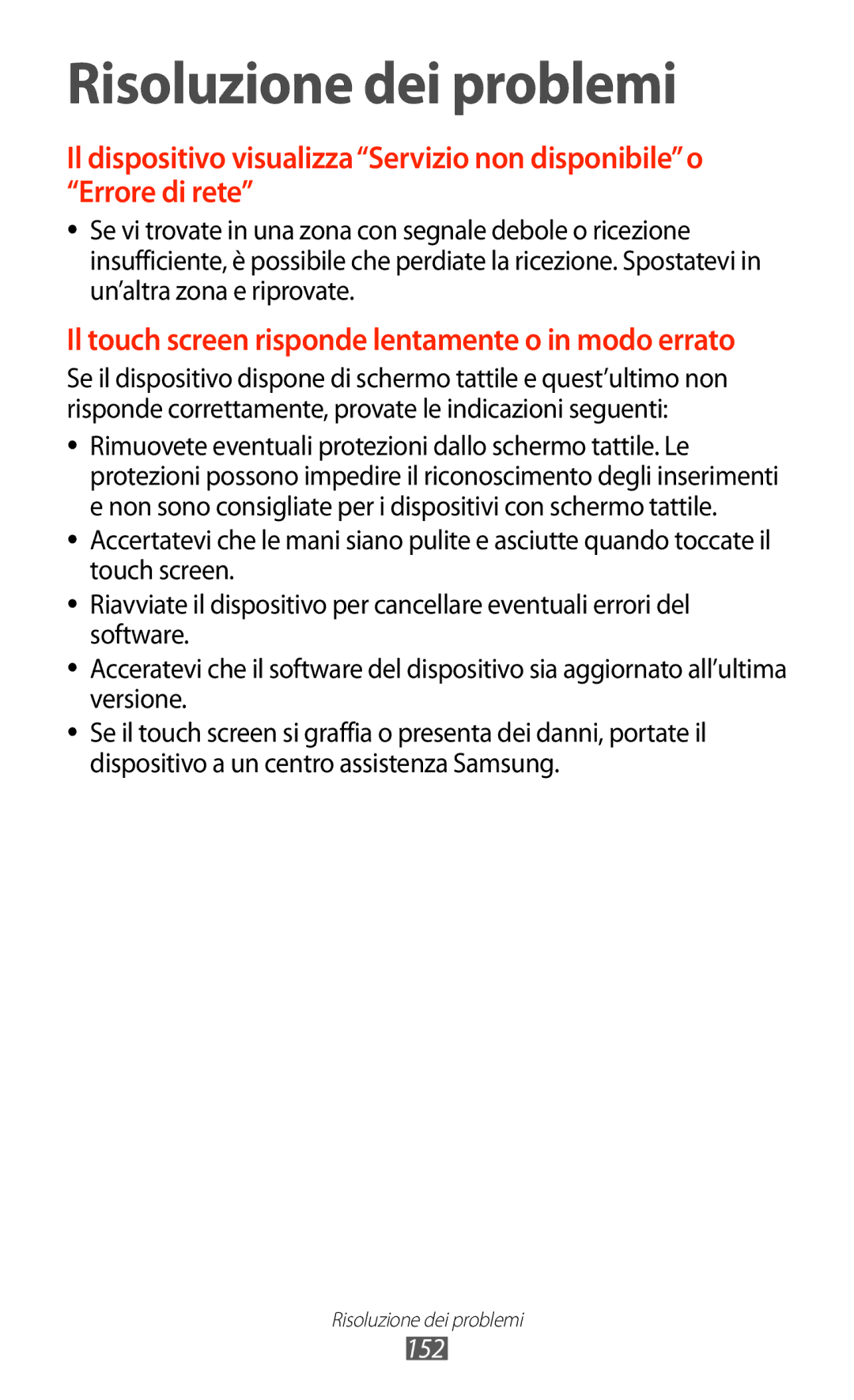 Samsung GT-N8010EAAITV, GT-N8010ZWATUR, GT-N8010EAXITV, GT-N8010ZWAITV, GT-N8010ZWXITV manual Risoluzione dei problemi 