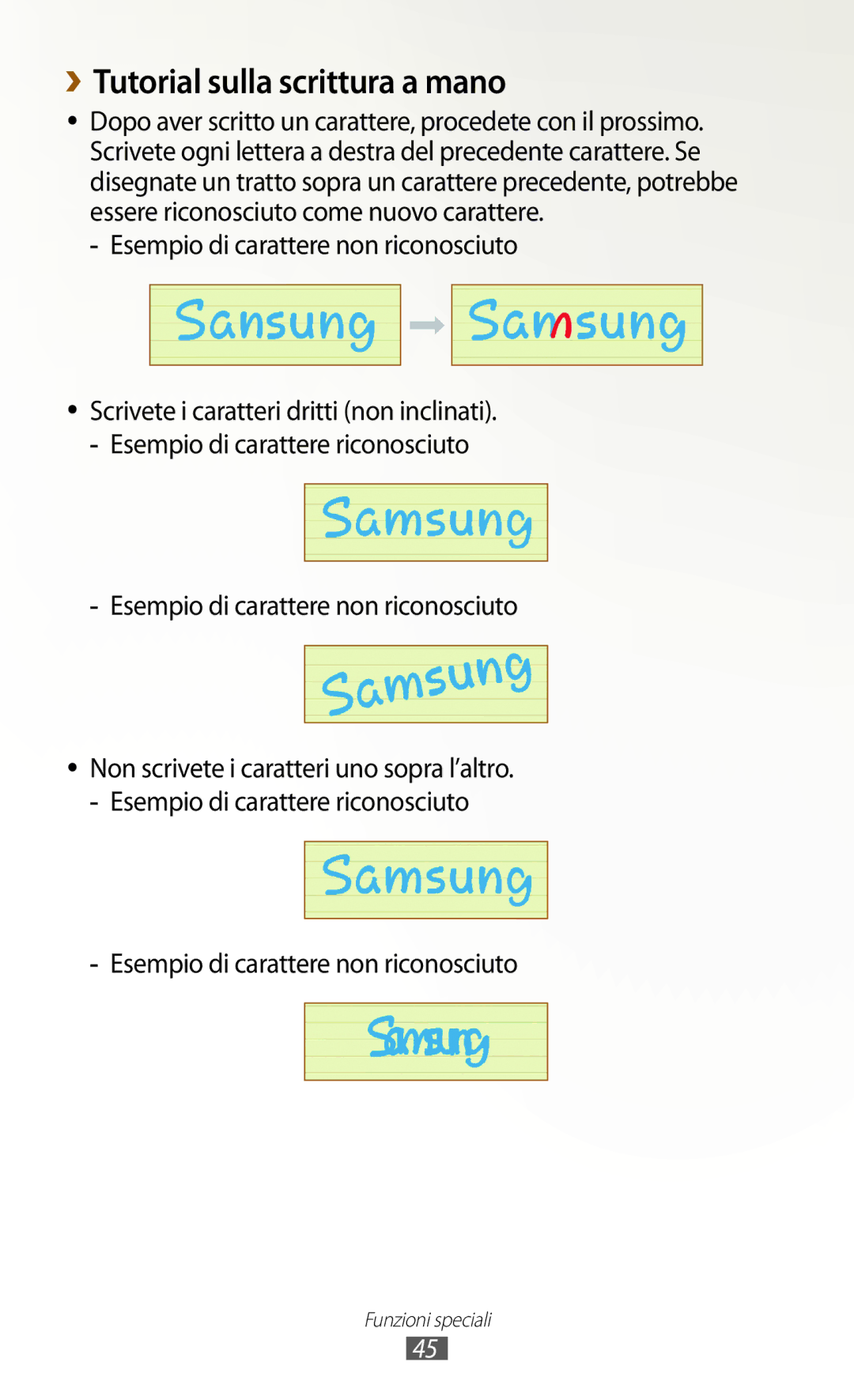 Samsung GT-N8010ZWAITV, GT-N8010ZWATUR manual ››Tutorial sulla scrittura a mano, Esempio di carattere non riconosciuto 