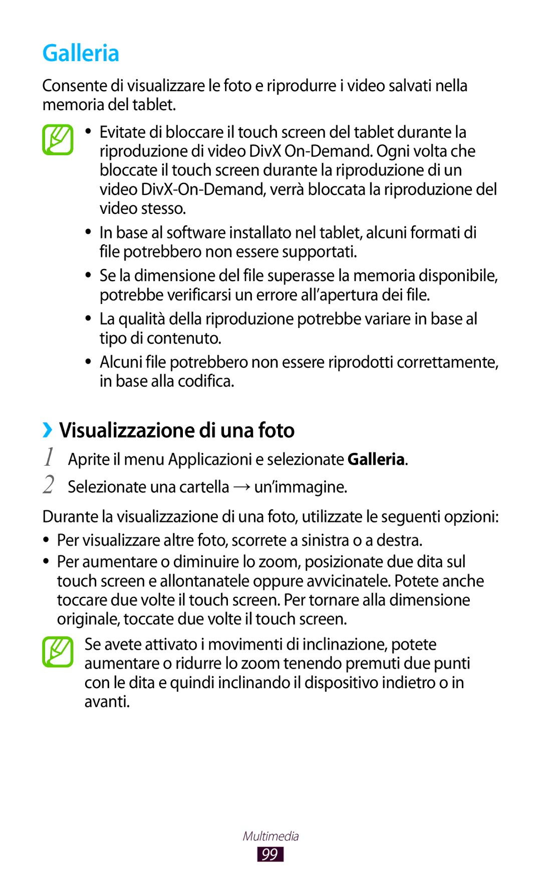 Samsung GT-N8010ZWAITV, GT-N8010ZWATUR, GT-N8010EAXITV, GT-N8010EAAITV manual Galleria, ››Visualizzazione di una foto 