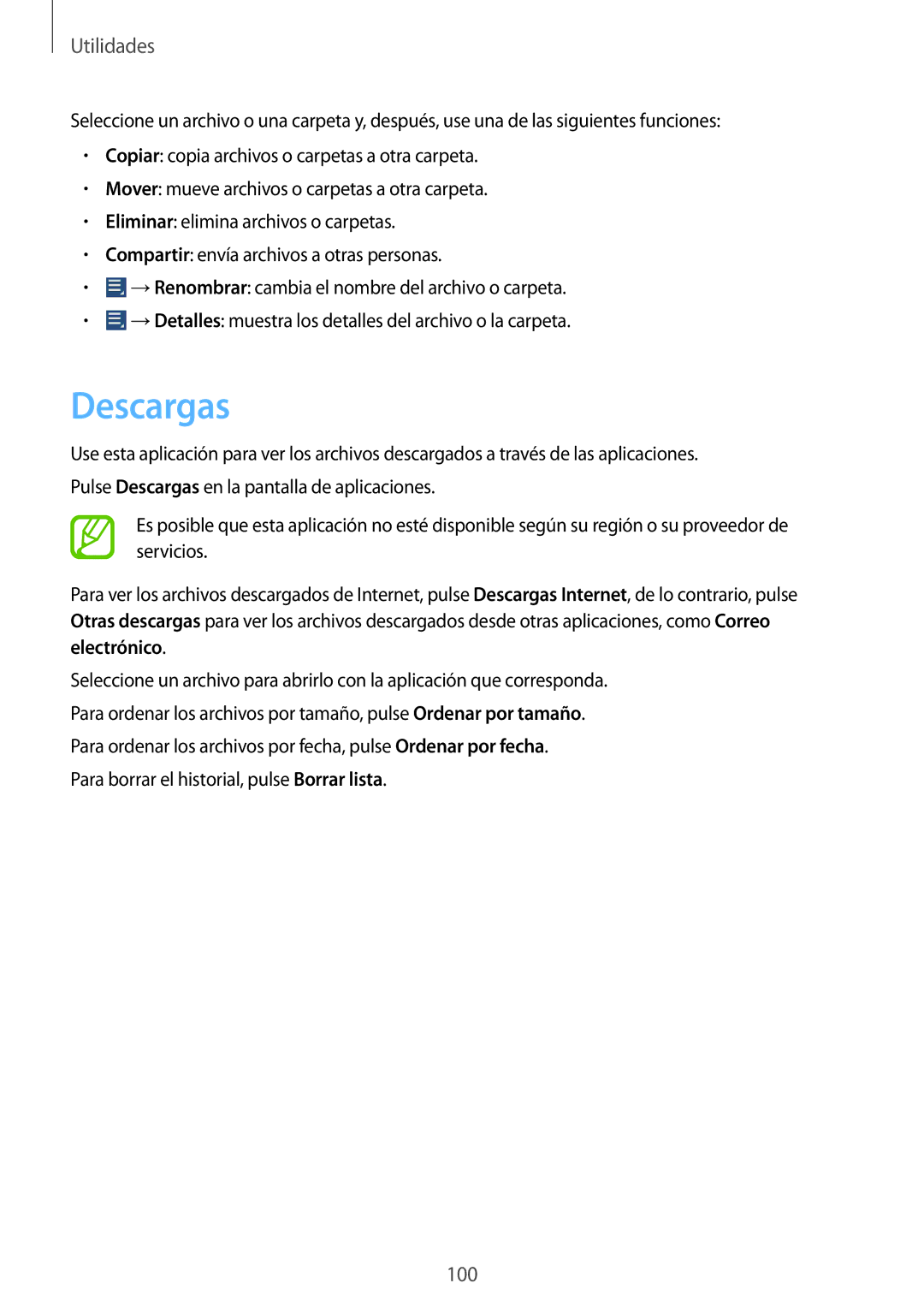 Samsung GT-N8020EAAATL manual Descargas 