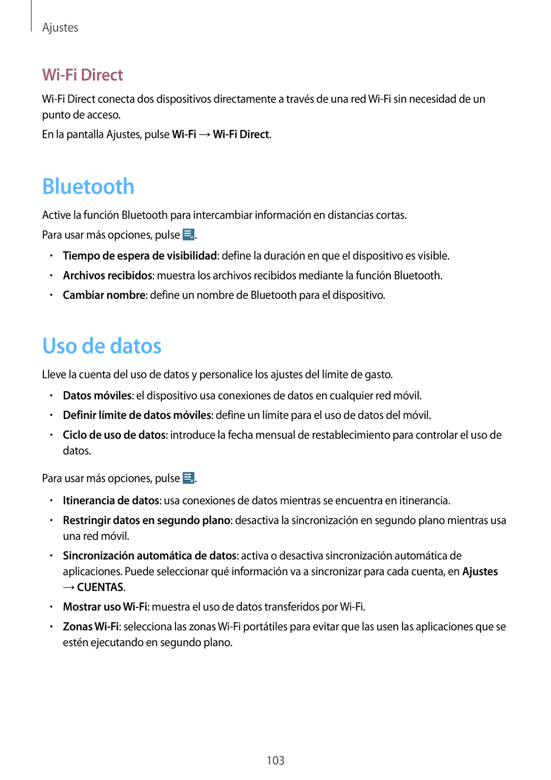 Samsung GT-N8020EAAATL manual Uso de datos, Wi-Fi Direct 