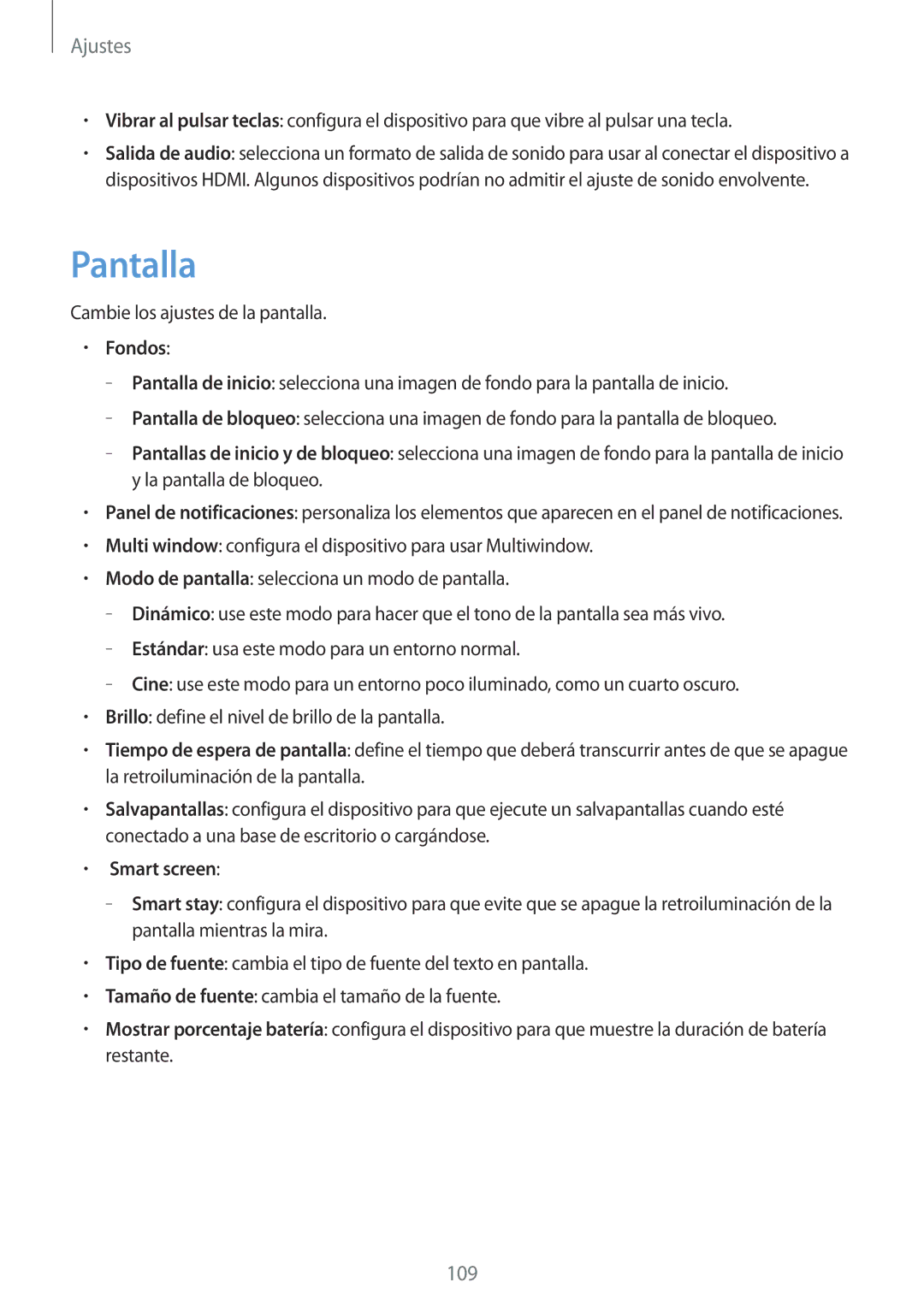 Samsung GT-N8020EAAATL manual Pantalla, Fondos, Smart screen 