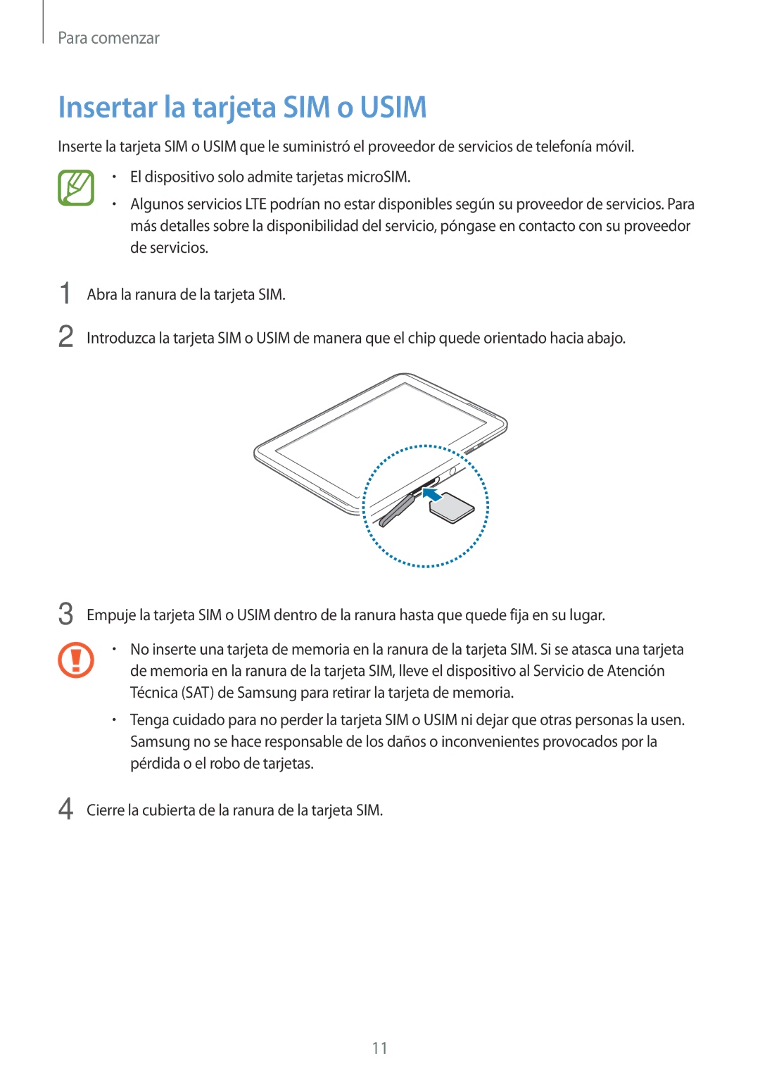 Samsung GT-N8020EAAATL manual Insertar la tarjeta SIM o Usim 