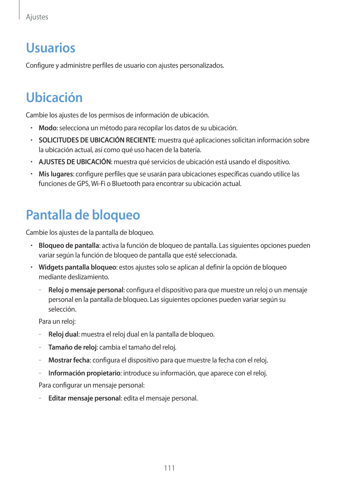 Samsung GT-N8020EAAATL manual Usuarios, Ubicación 