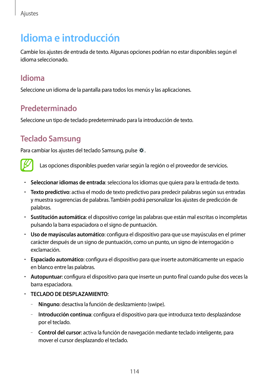 Samsung GT-N8020EAAATL manual Idioma e introducción, Predeterminado, Teclado Samsung 