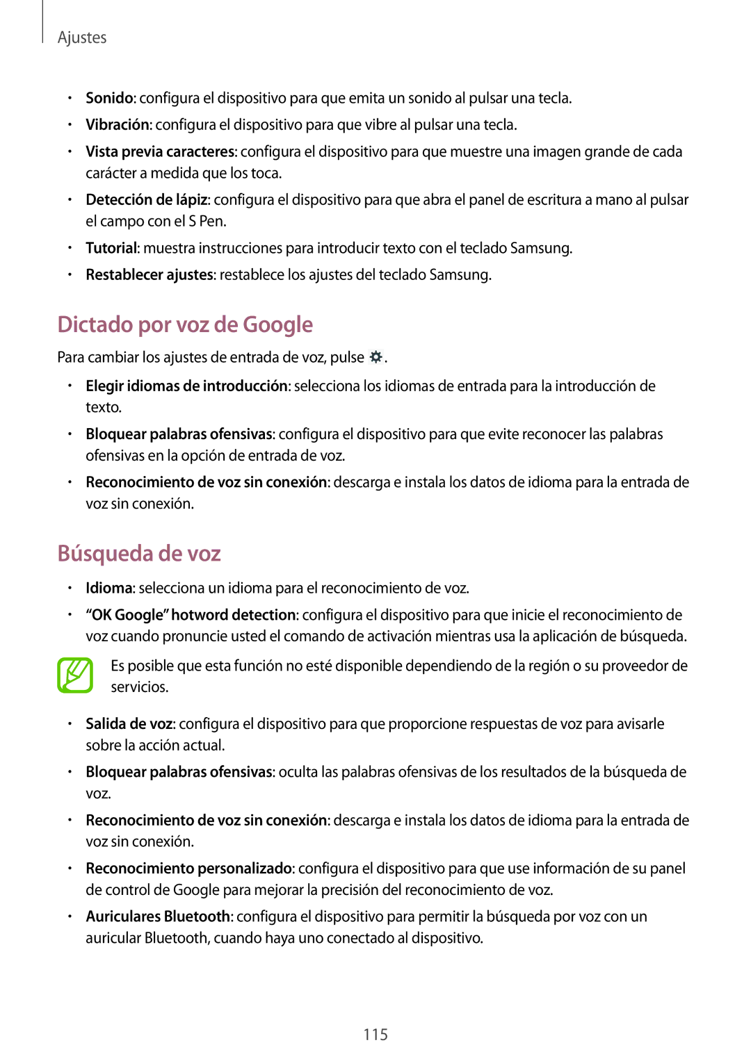 Samsung GT-N8020EAAATL manual Dictado por voz de Google, Búsqueda de voz 