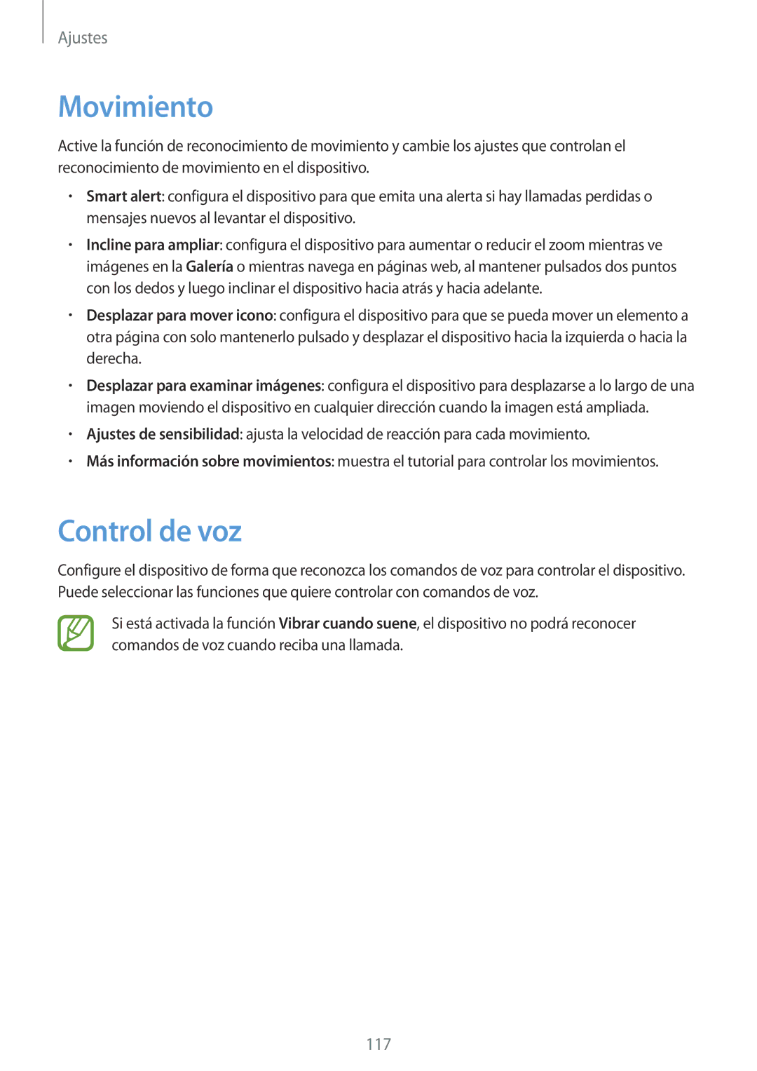 Samsung GT-N8020EAAATL manual Movimiento, Control de voz 