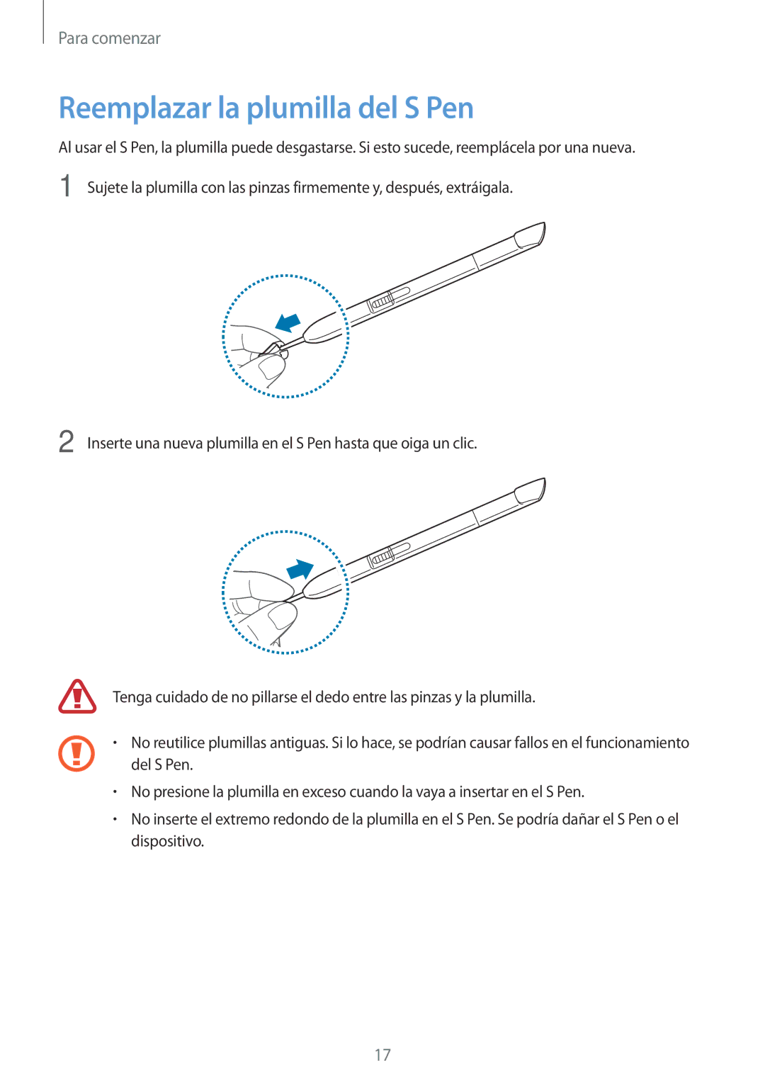 Samsung GT-N8020EAAATL manual Reemplazar la plumilla del S Pen 