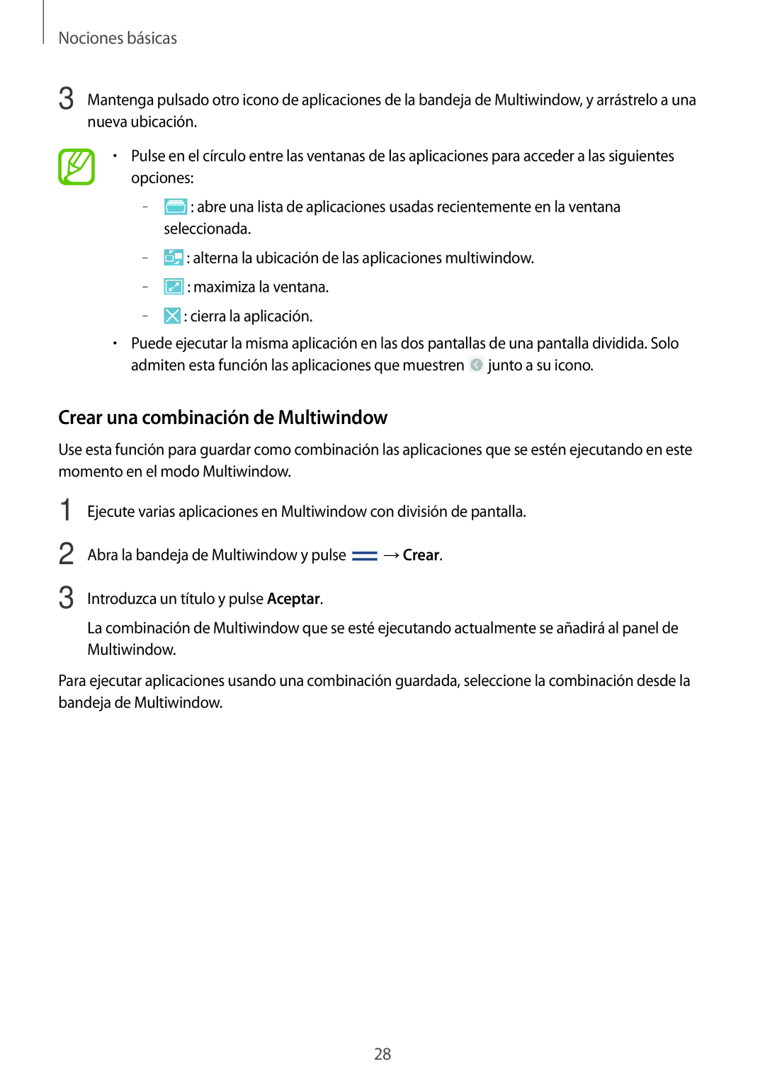 Samsung GT-N8020EAAATL manual Crear una combinación de Multiwindow 