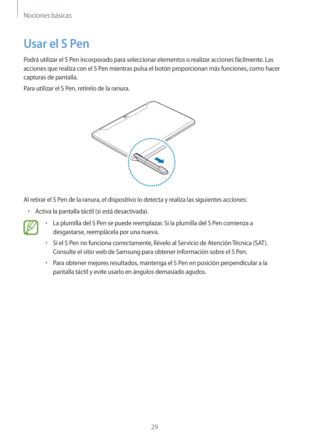 Samsung GT-N8020EAAATL manual Usar el S Pen 