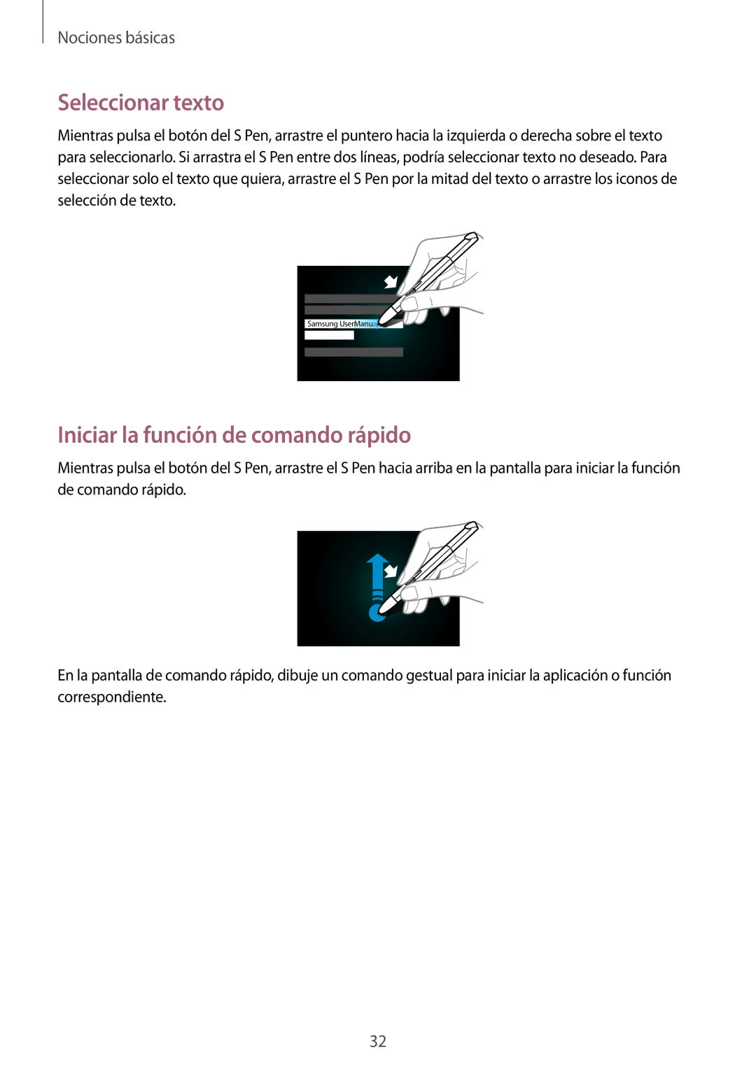 Samsung GT-N8020EAAATL manual Seleccionar texto, Iniciar la función de comando rápido 