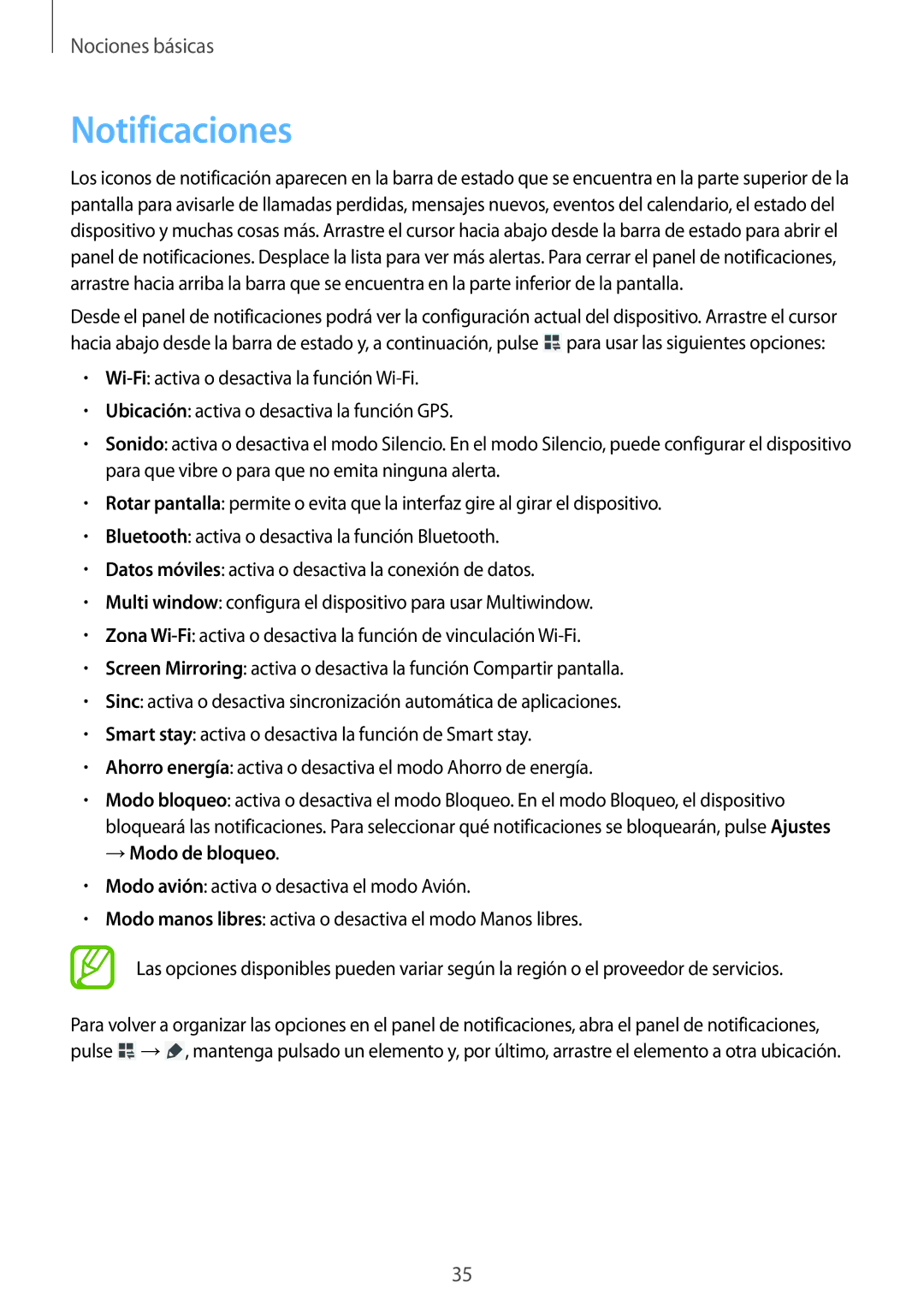 Samsung GT-N8020EAAATL manual Notificaciones, →Modo de bloqueo 