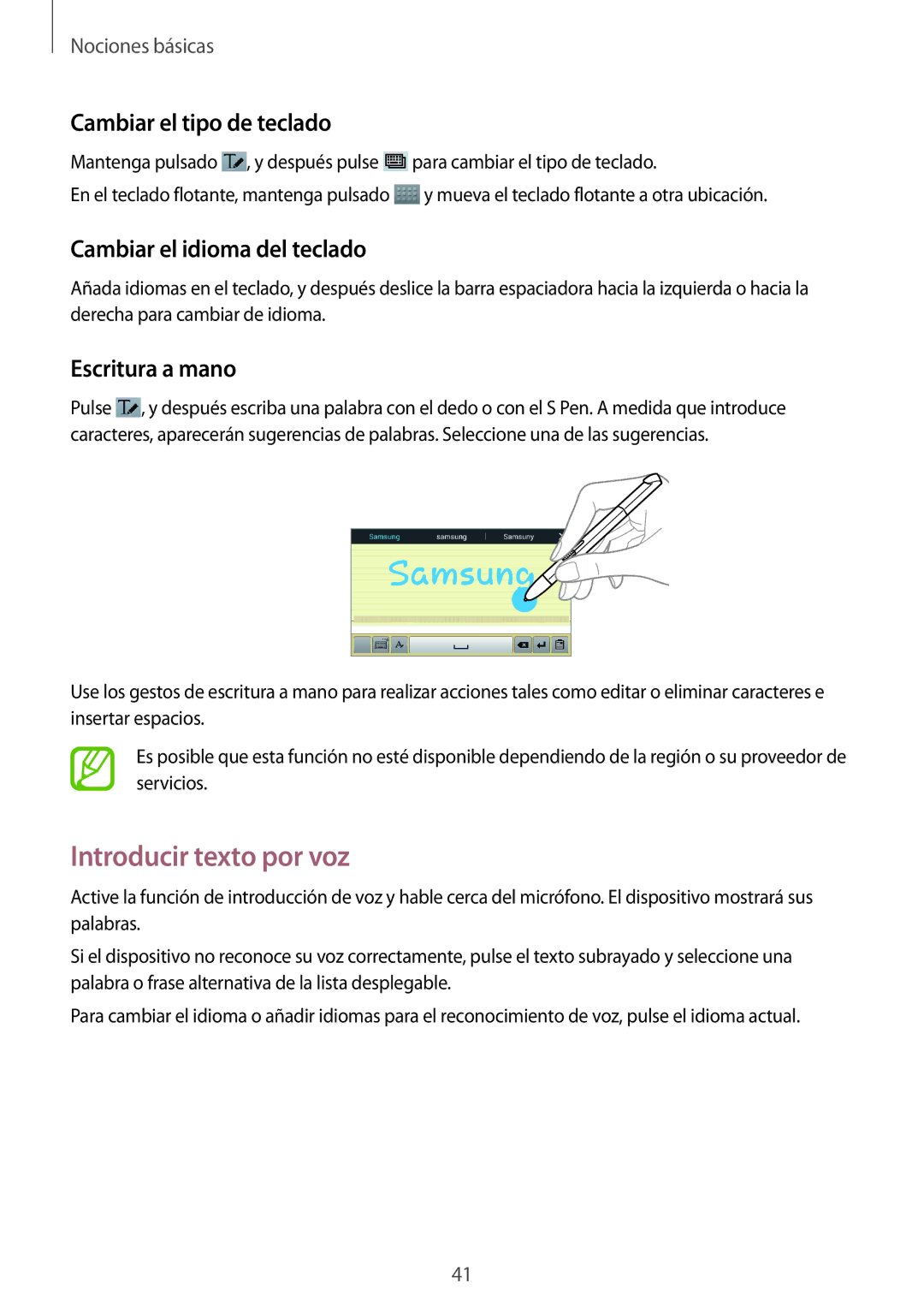 Samsung GT-N8020EAAATL manual Introducir texto por voz, Cambiar el tipo de teclado, Cambiar el idioma del teclado 