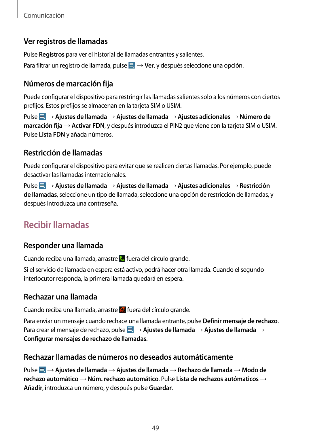 Samsung GT-N8020EAAATL manual Recibir llamadas 